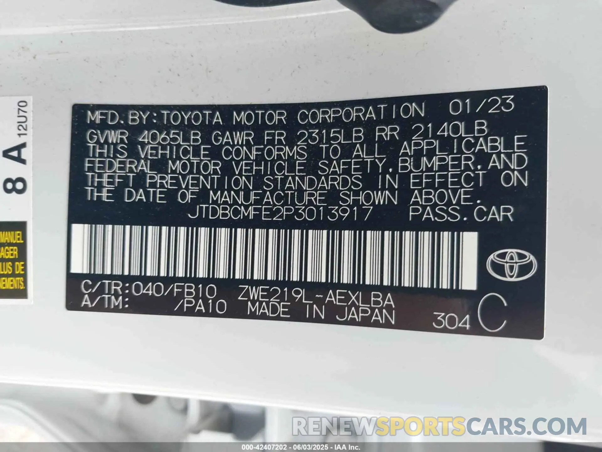 9 Photograph of a damaged car JTDBCMFE2P3013917 TOYOTA COROLLA 2023