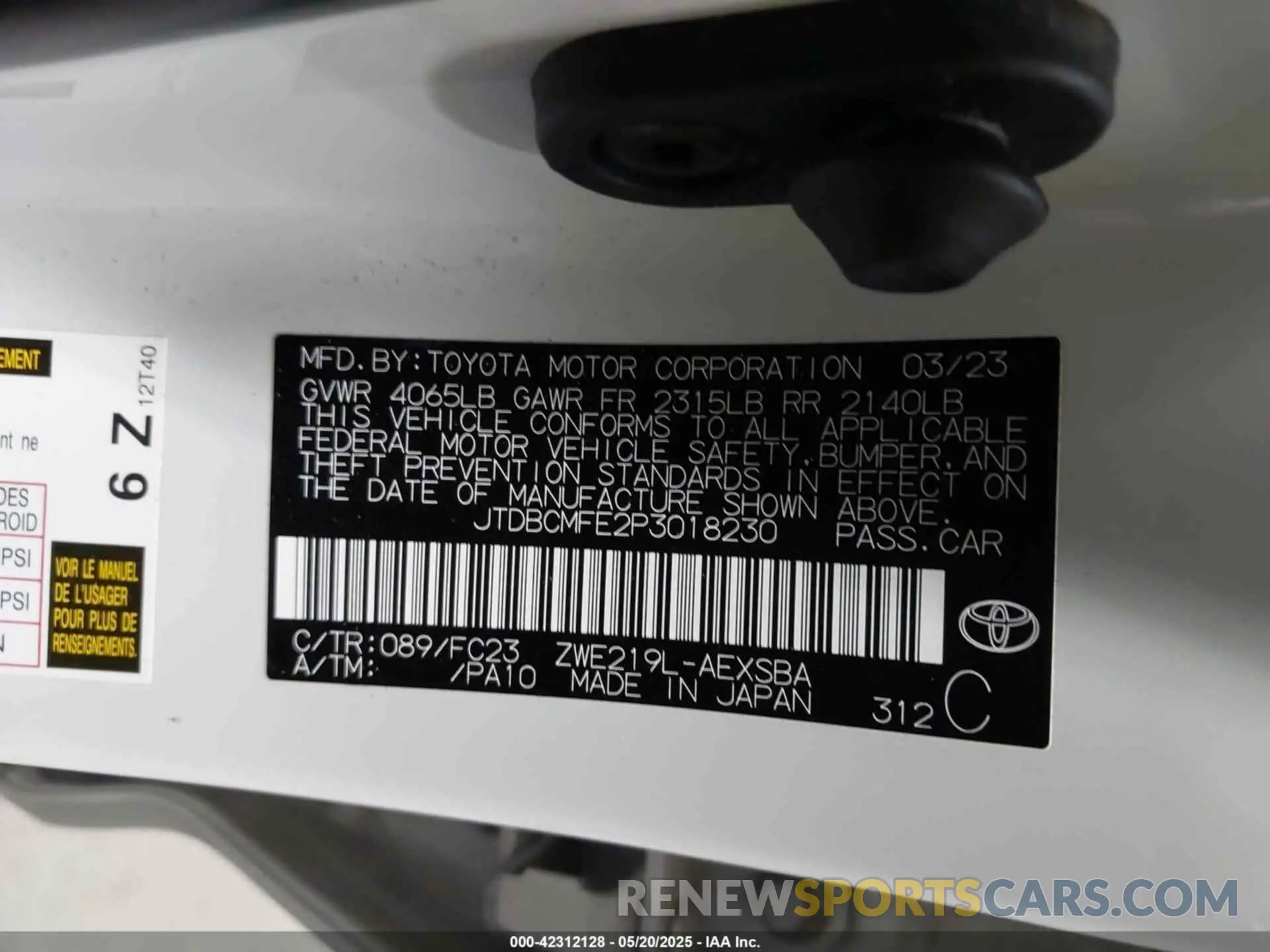 9 Photograph of a damaged car JTDBCMFE2P3018230 TOYOTA COROLLA 2023