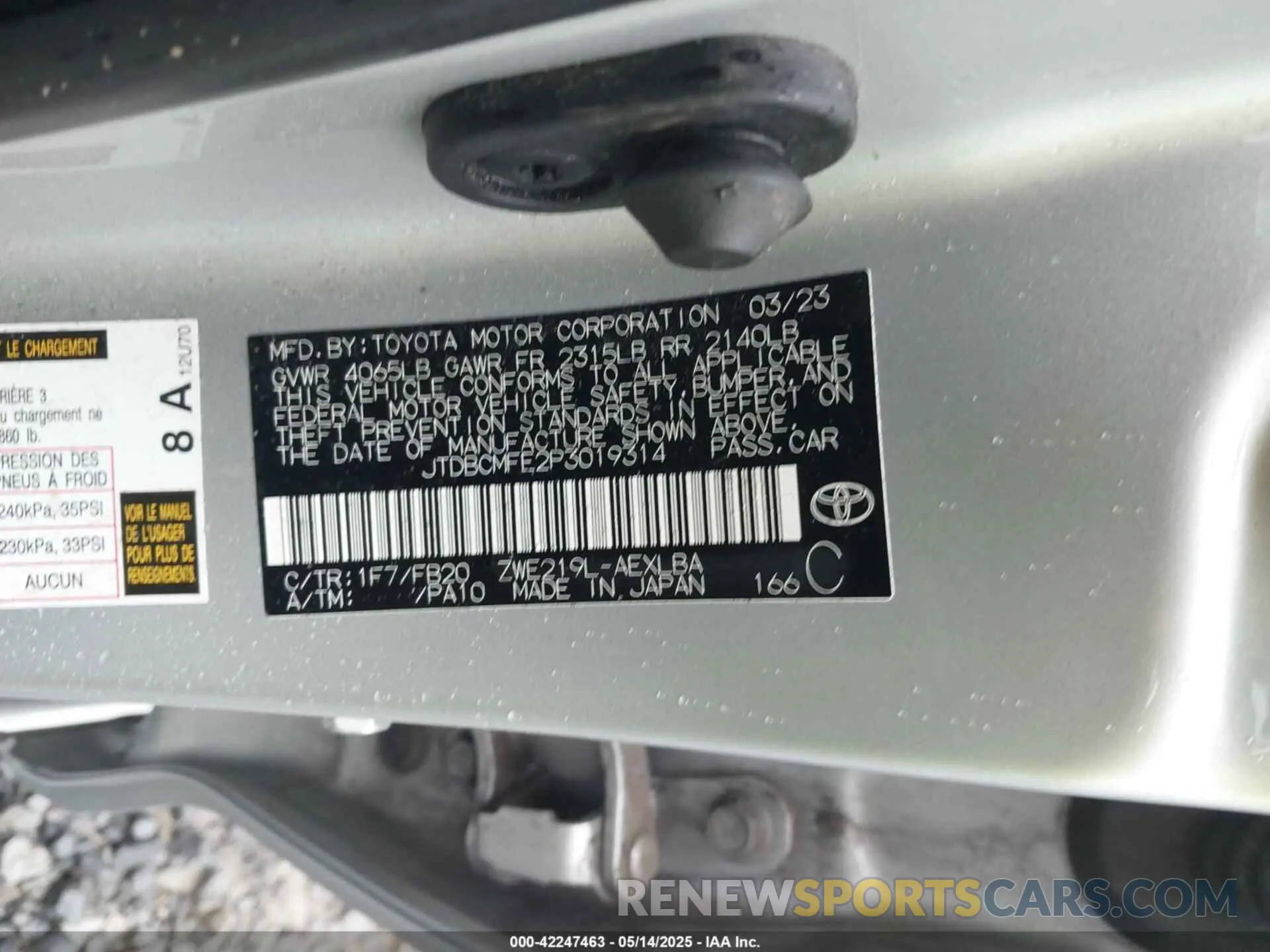 9 Photograph of a damaged car JTDBCMFE2P3019314 TOYOTA COROLLA 2023