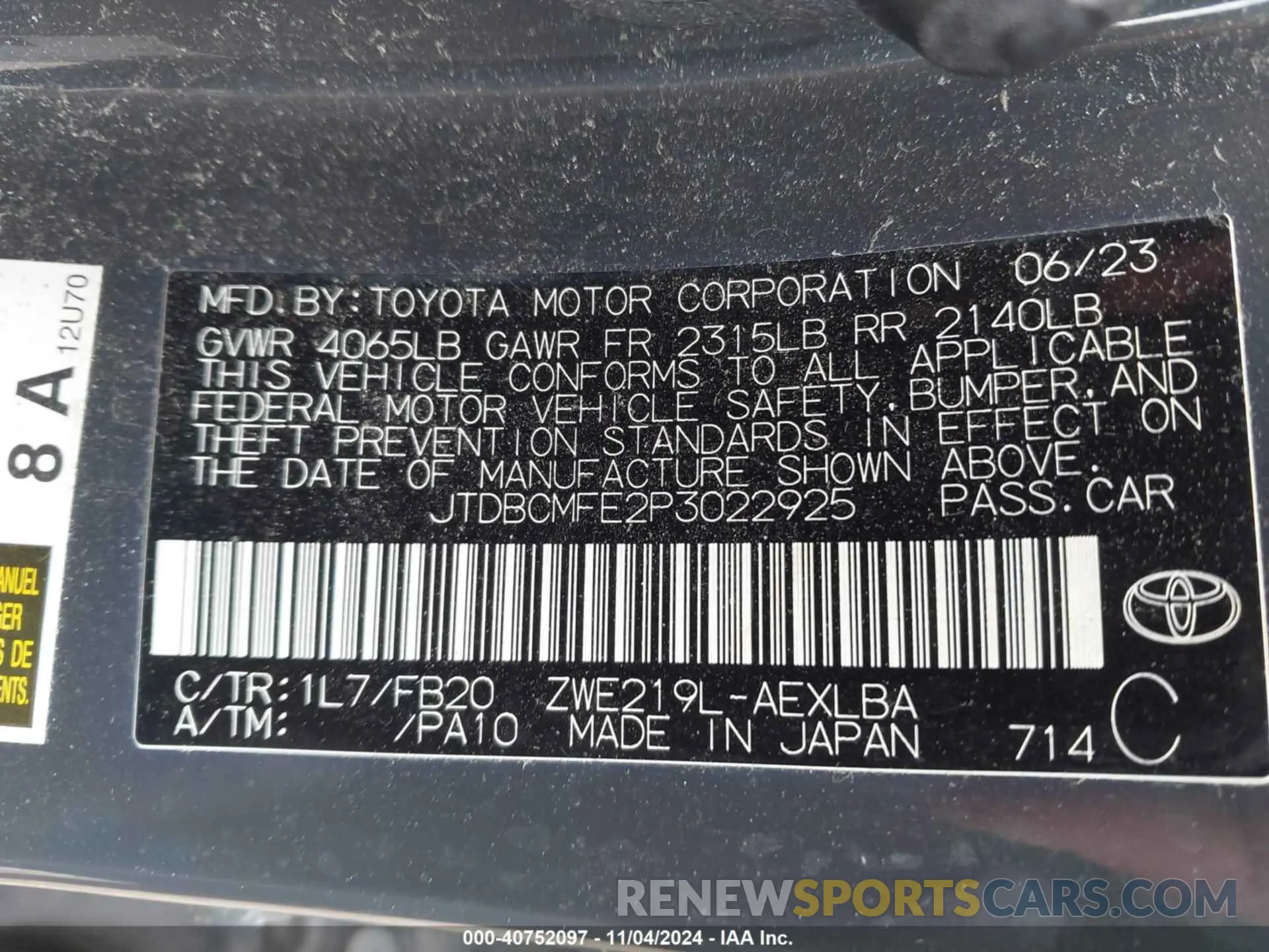 9 Photograph of a damaged car JTDBCMFE2P3022925 TOYOTA COROLLA 2023