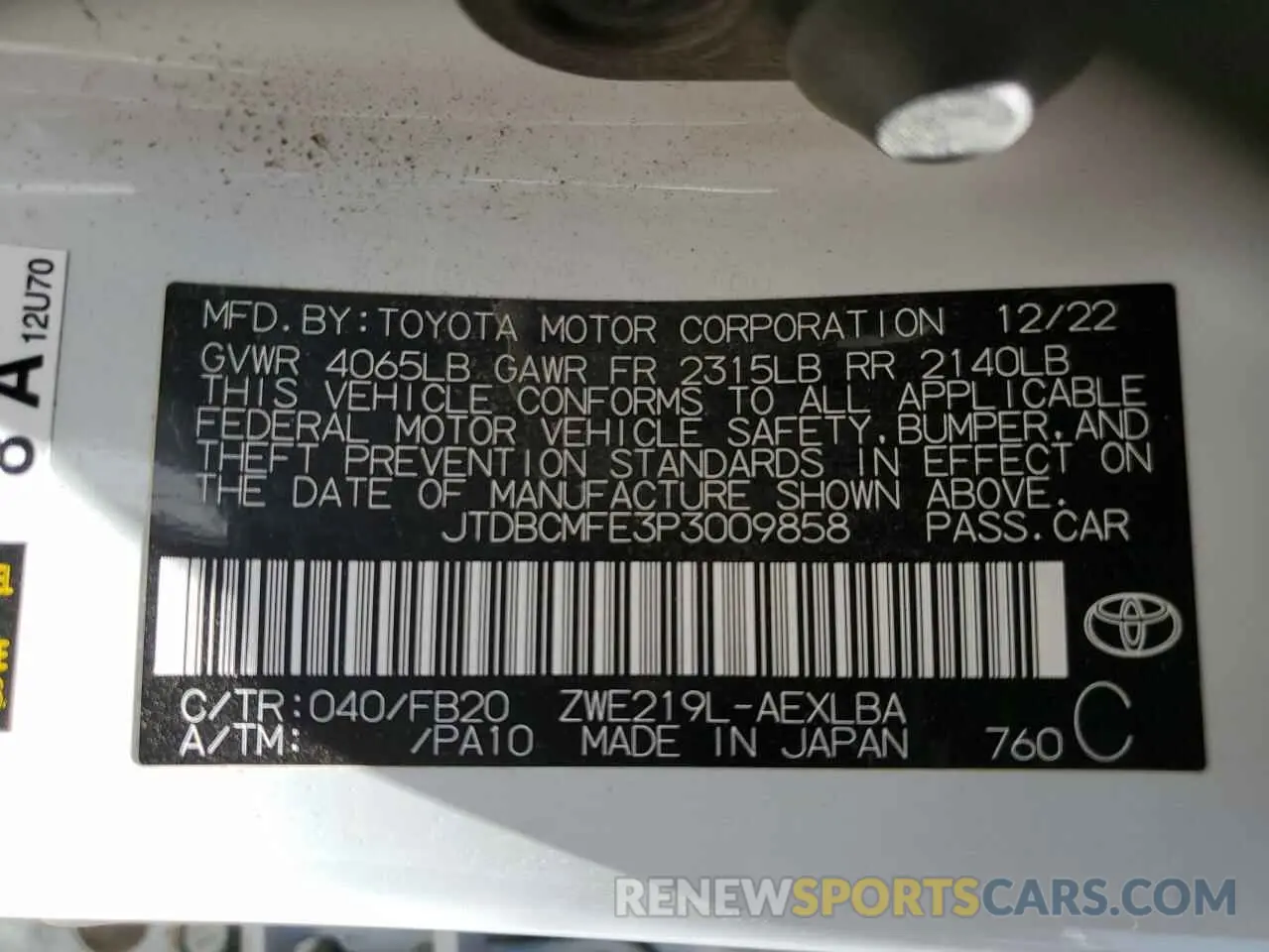 13 Photograph of a damaged car JTDBCMFE3P3009858 TOYOTA COROLLA 2023
