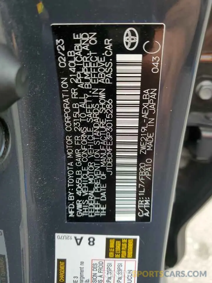 12 Photograph of a damaged car JTDBCMFE3P3015286 TOYOTA COROLLA 2023