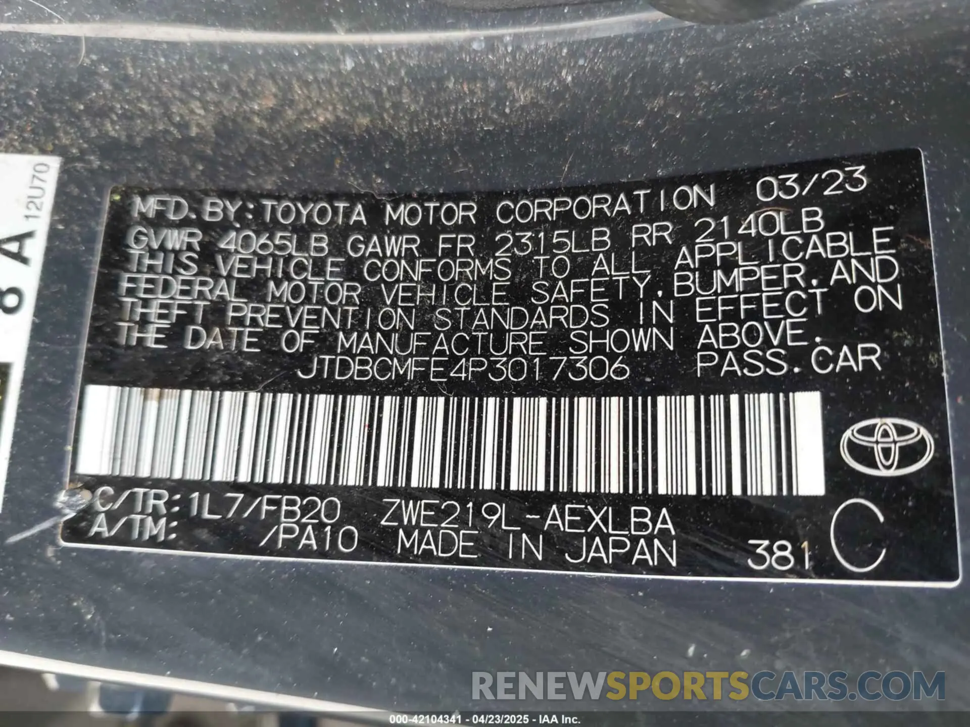 9 Photograph of a damaged car JTDBCMFE4P3017306 TOYOTA COROLLA 2023