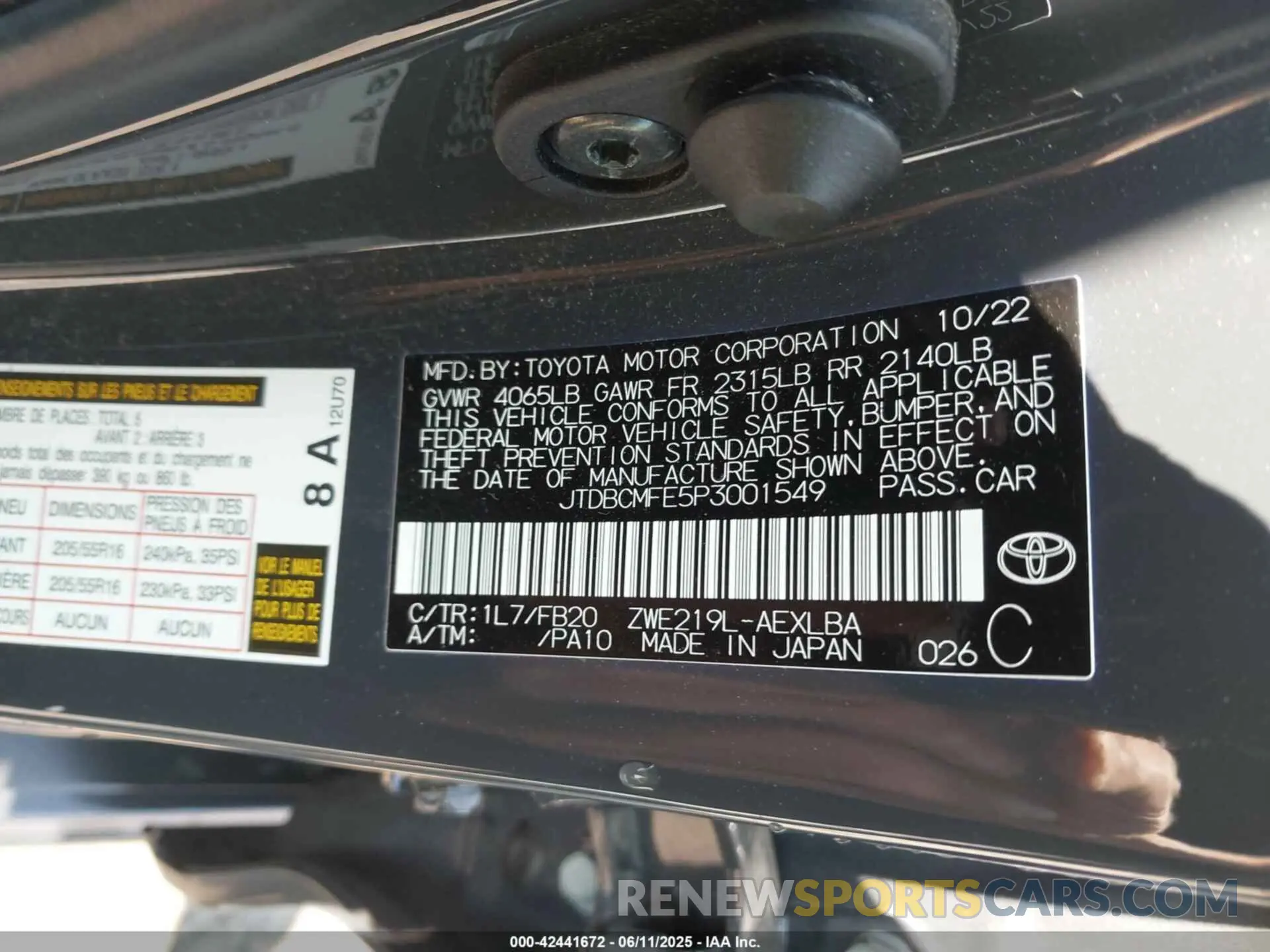 9 Photograph of a damaged car JTDBCMFE5P3001549 TOYOTA COROLLA 2023