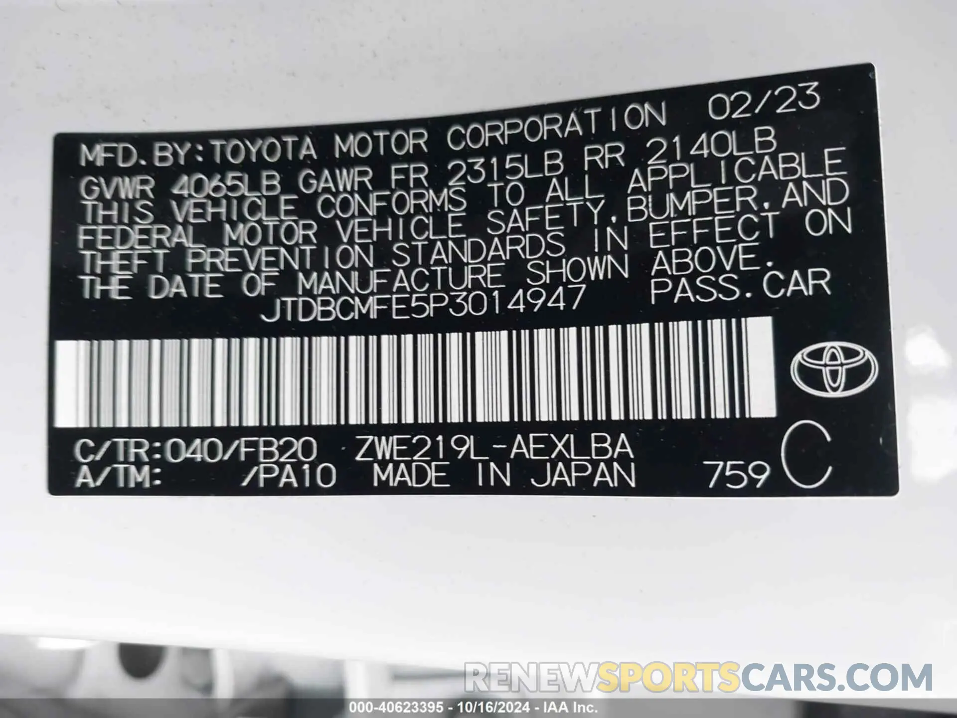 9 Photograph of a damaged car JTDBCMFE5P3014947 TOYOTA COROLLA 2023