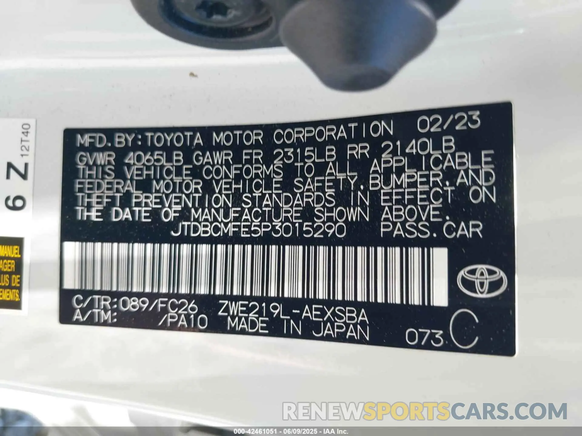 9 Photograph of a damaged car JTDBCMFE5P3015290 TOYOTA COROLLA 2023