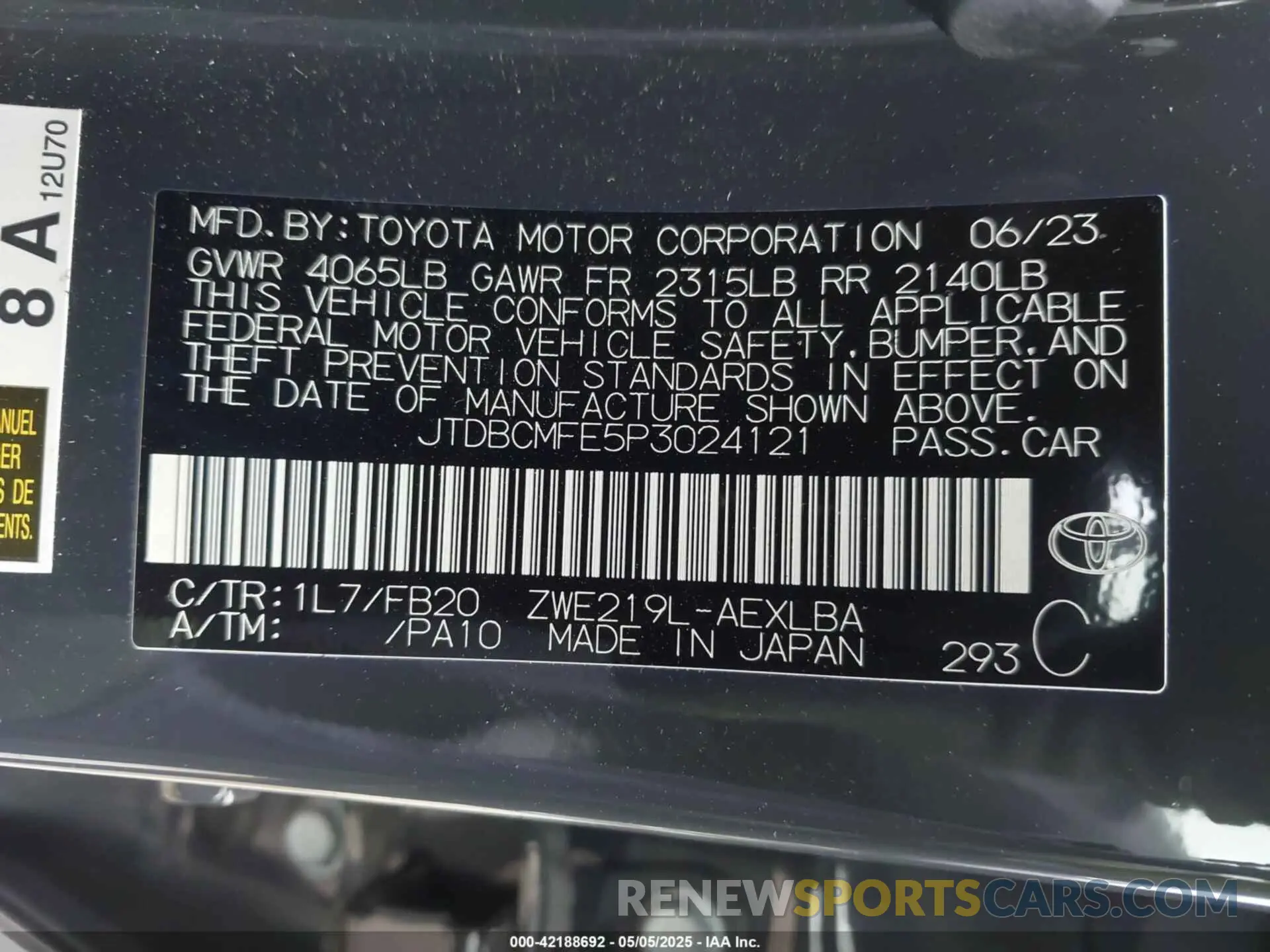 9 Photograph of a damaged car JTDBCMFE5P3024121 TOYOTA COROLLA 2023
