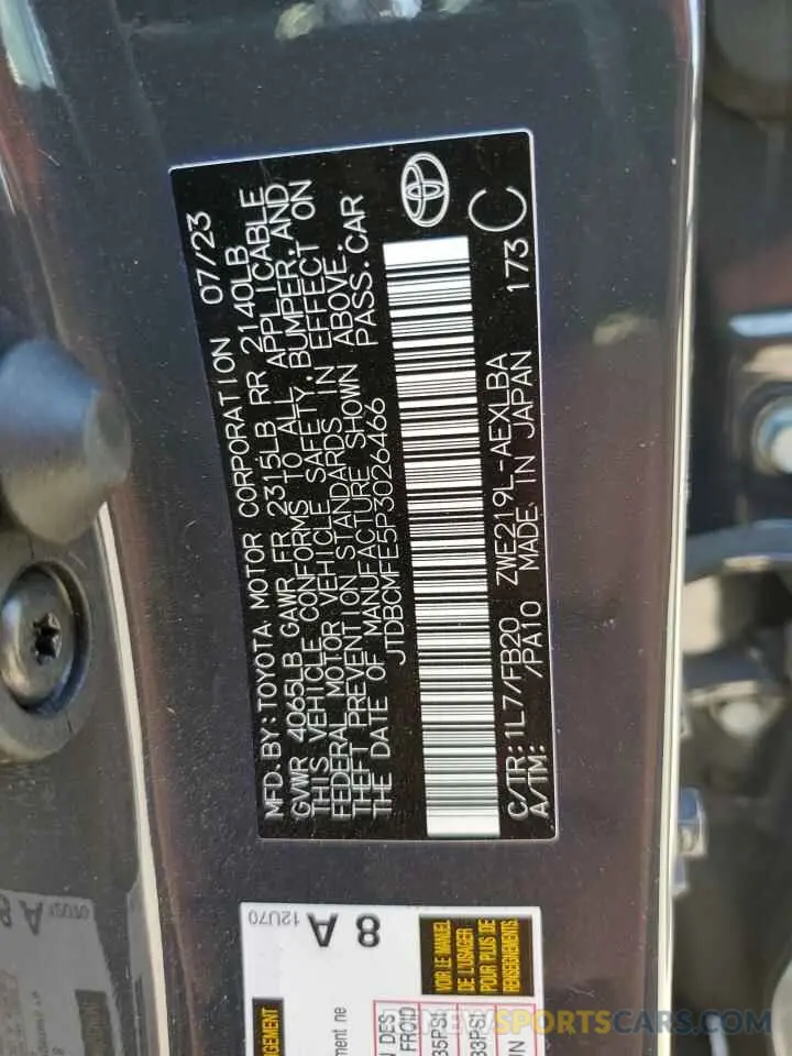 12 Photograph of a damaged car JTDBCMFE5P3026466 TOYOTA COROLLA 2023