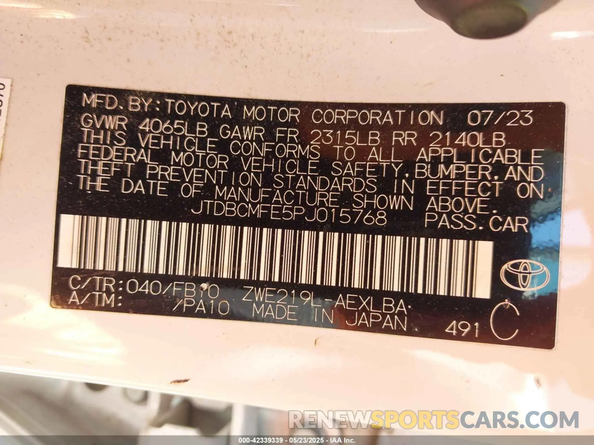 9 Photograph of a damaged car JTDBCMFE5PJ015768 TOYOTA COROLLA 2023
