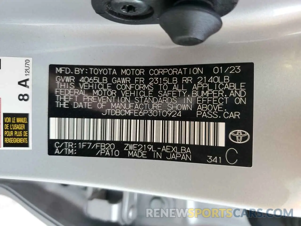 13 Photograph of a damaged car JTDBCMFE6P3010924 TOYOTA COROLLA 2023