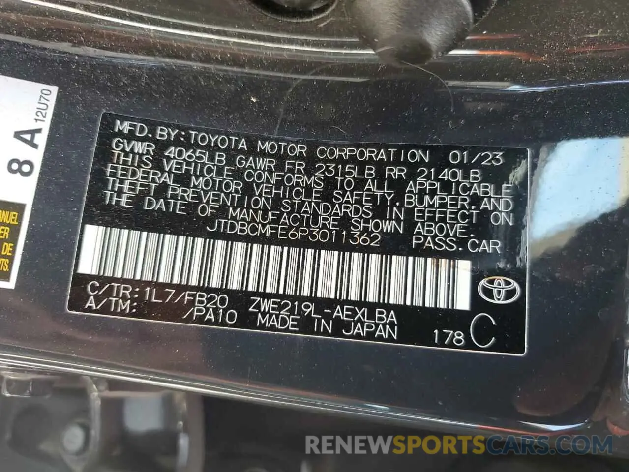 12 Photograph of a damaged car JTDBCMFE6P3011362 TOYOTA COROLLA 2023