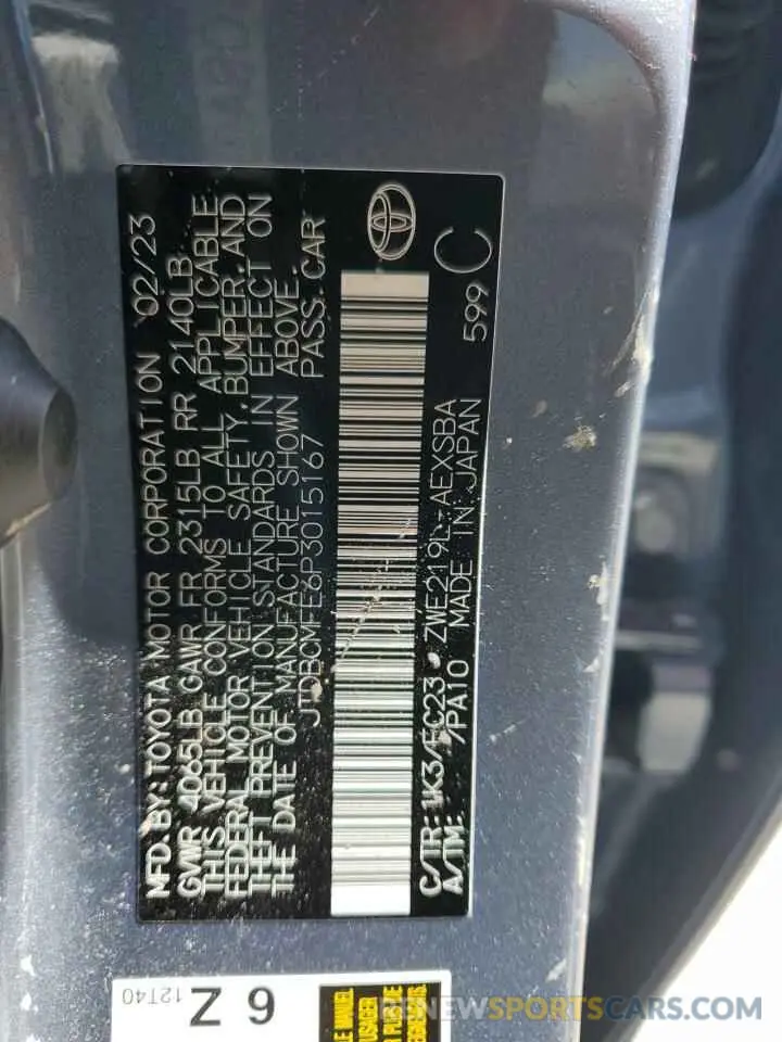 14 Photograph of a damaged car JTDBCMFE6P3015167 TOYOTA COROLLA 2023