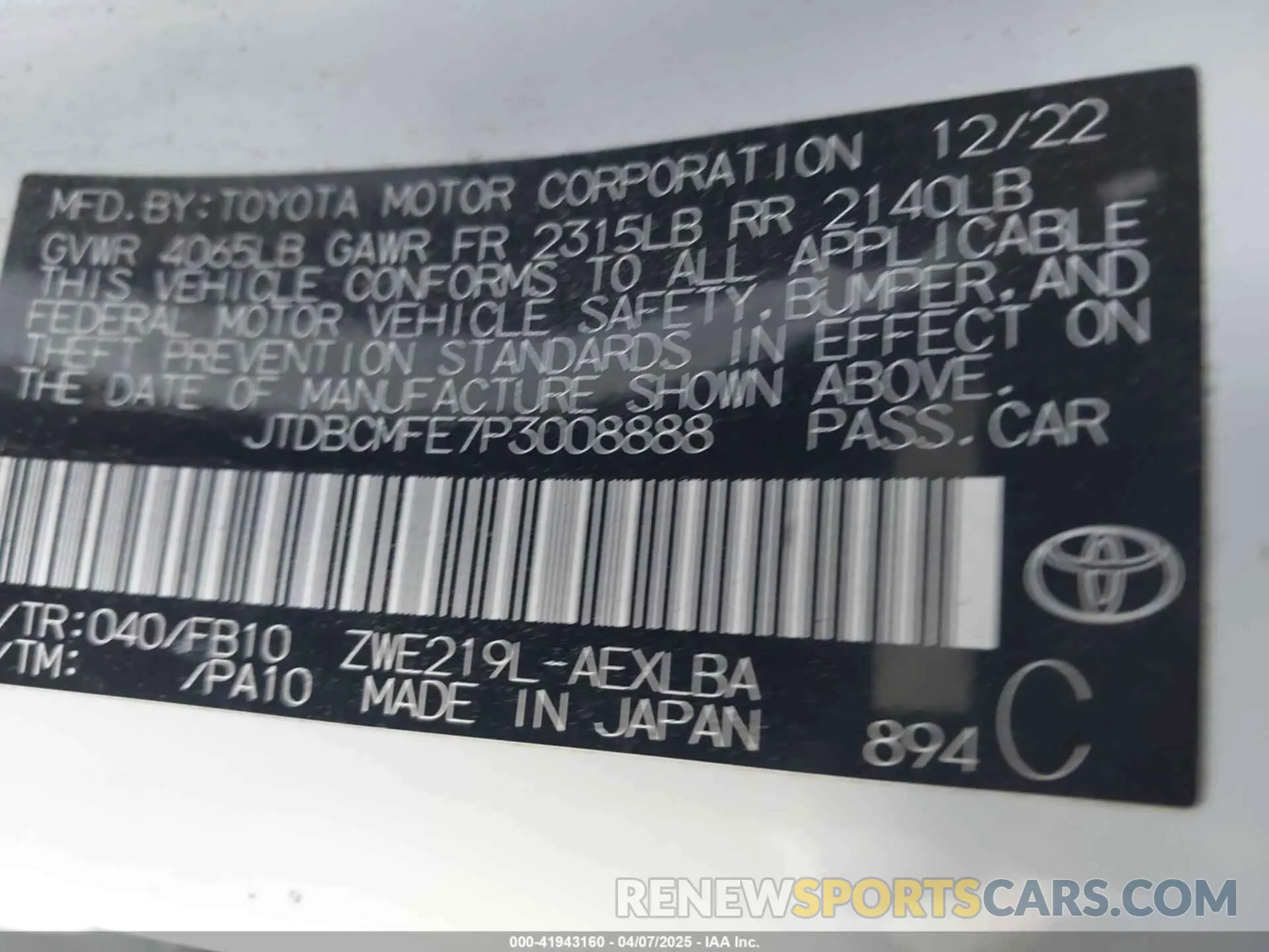 9 Photograph of a damaged car JTDBCMFE7P3008888 TOYOTA COROLLA 2023