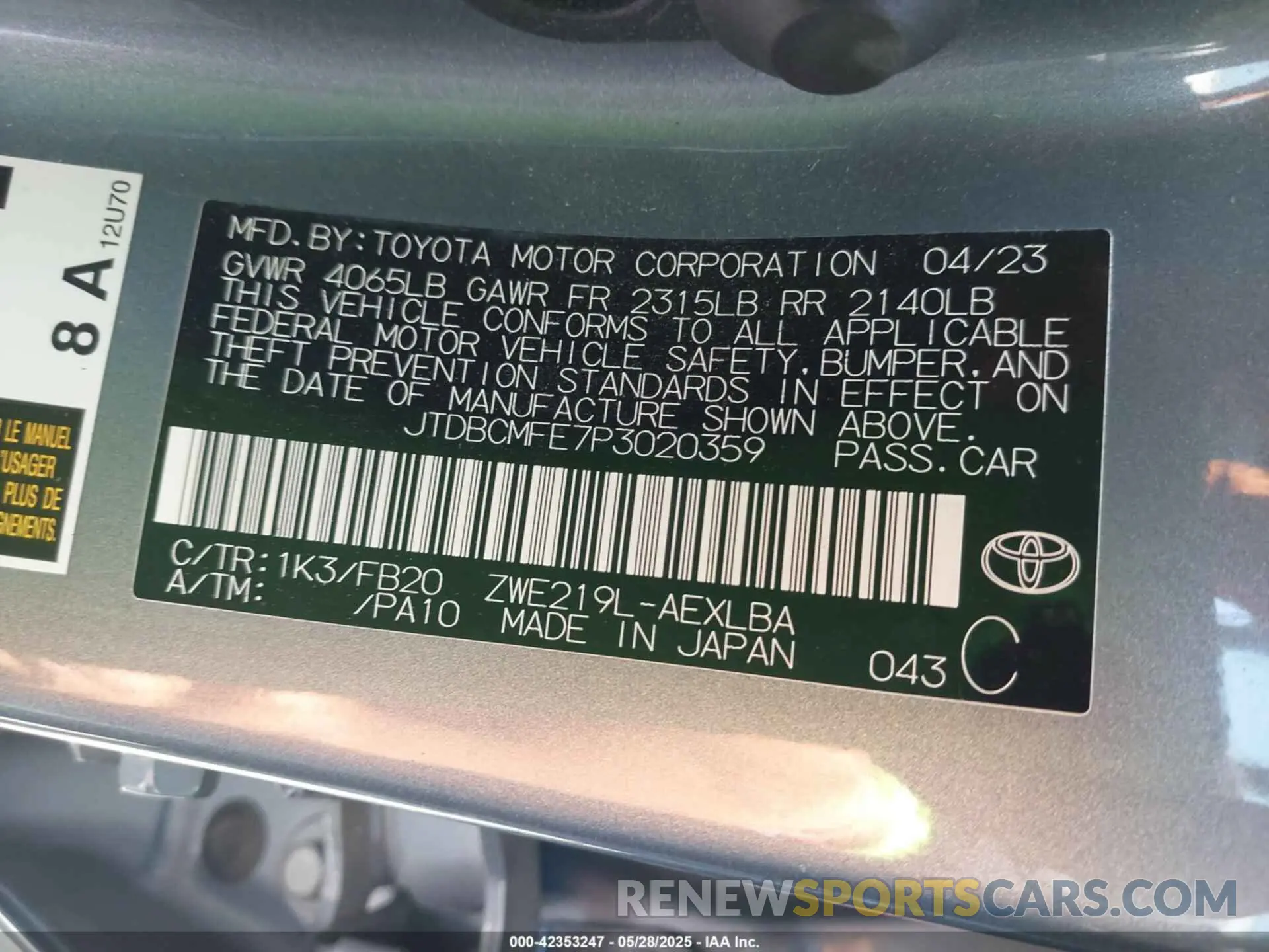 9 Photograph of a damaged car JTDBCMFE7P3020359 TOYOTA COROLLA 2023