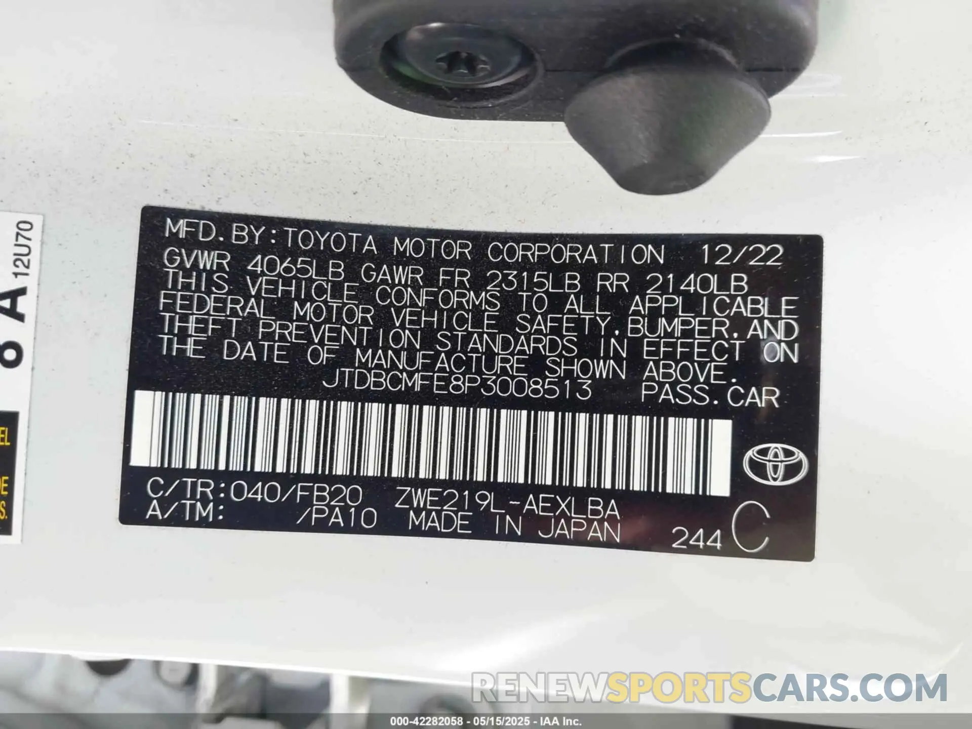 9 Photograph of a damaged car JTDBCMFE8P3008513 TOYOTA COROLLA 2023