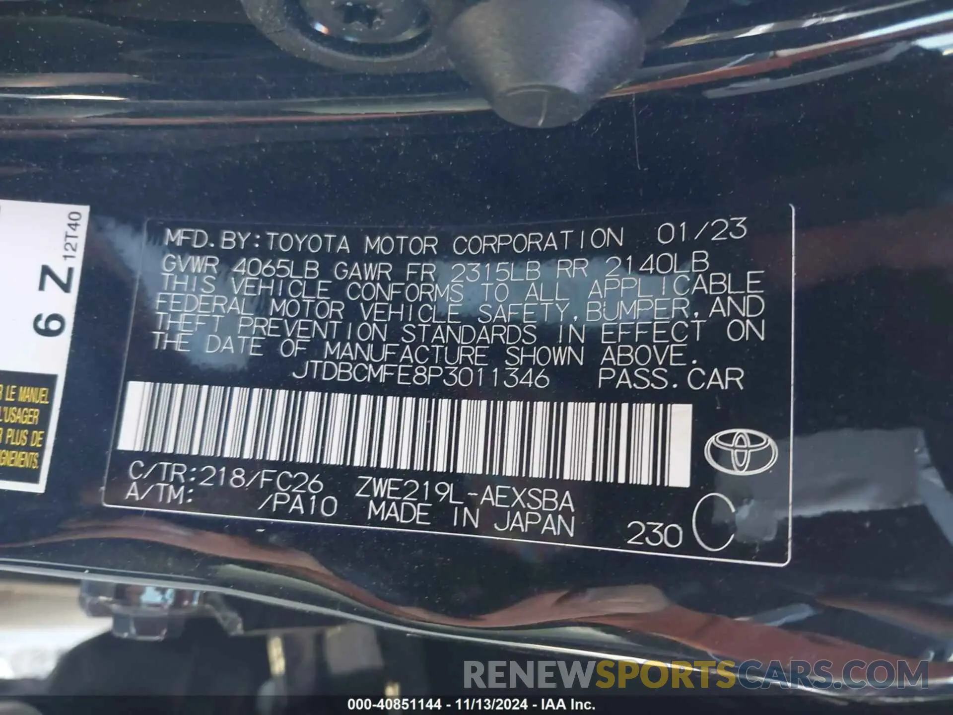 9 Photograph of a damaged car JTDBCMFE8P3011346 TOYOTA COROLLA 2023