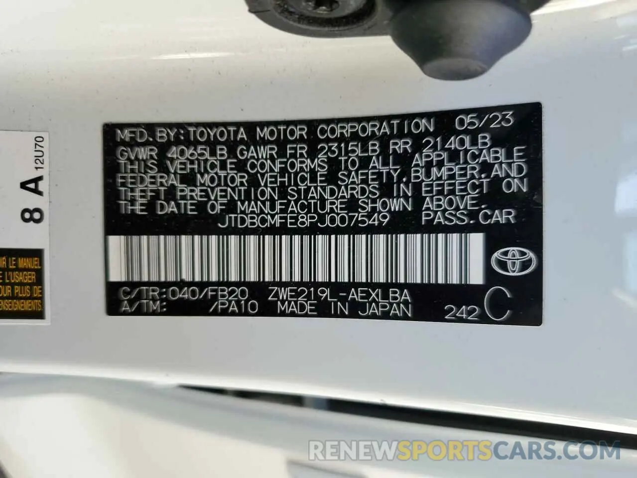 12 Photograph of a damaged car JTDBCMFE8PJ007549 TOYOTA COROLLA 2023