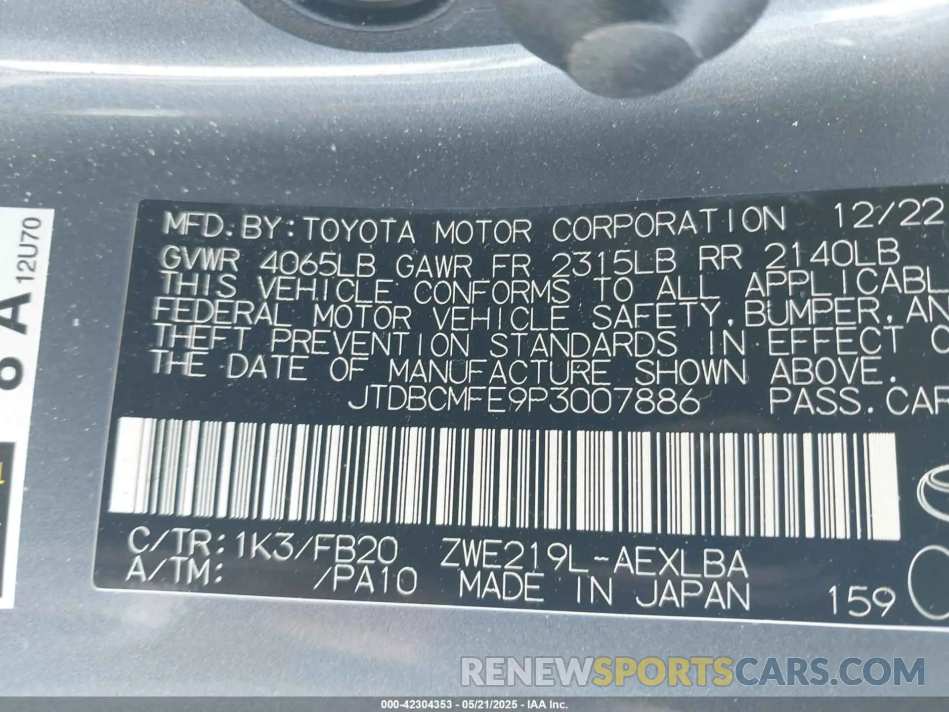 9 Photograph of a damaged car JTDBCMFE9P3007886 TOYOTA COROLLA 2023