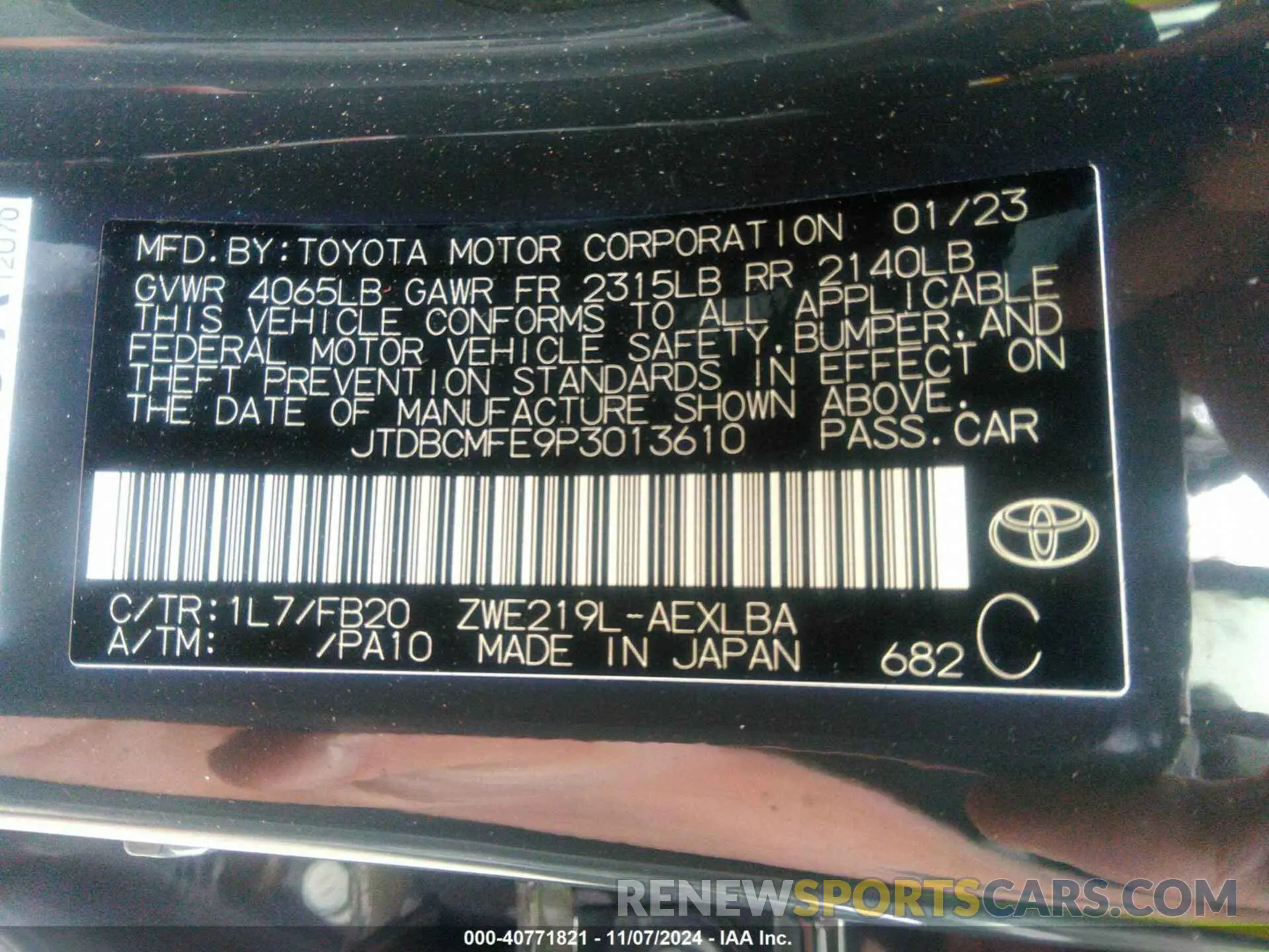 9 Photograph of a damaged car JTDBCMFE9P3013610 TOYOTA COROLLA 2023