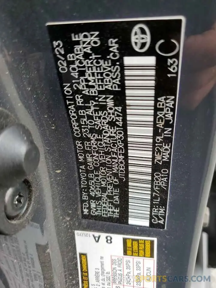 12 Photograph of a damaged car JTDBCMFEXP3014474 TOYOTA COROLLA 2023
