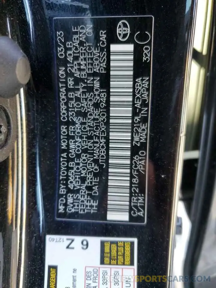 13 Photograph of a damaged car JTDBCMFEXP3019481 TOYOTA COROLLA 2023
