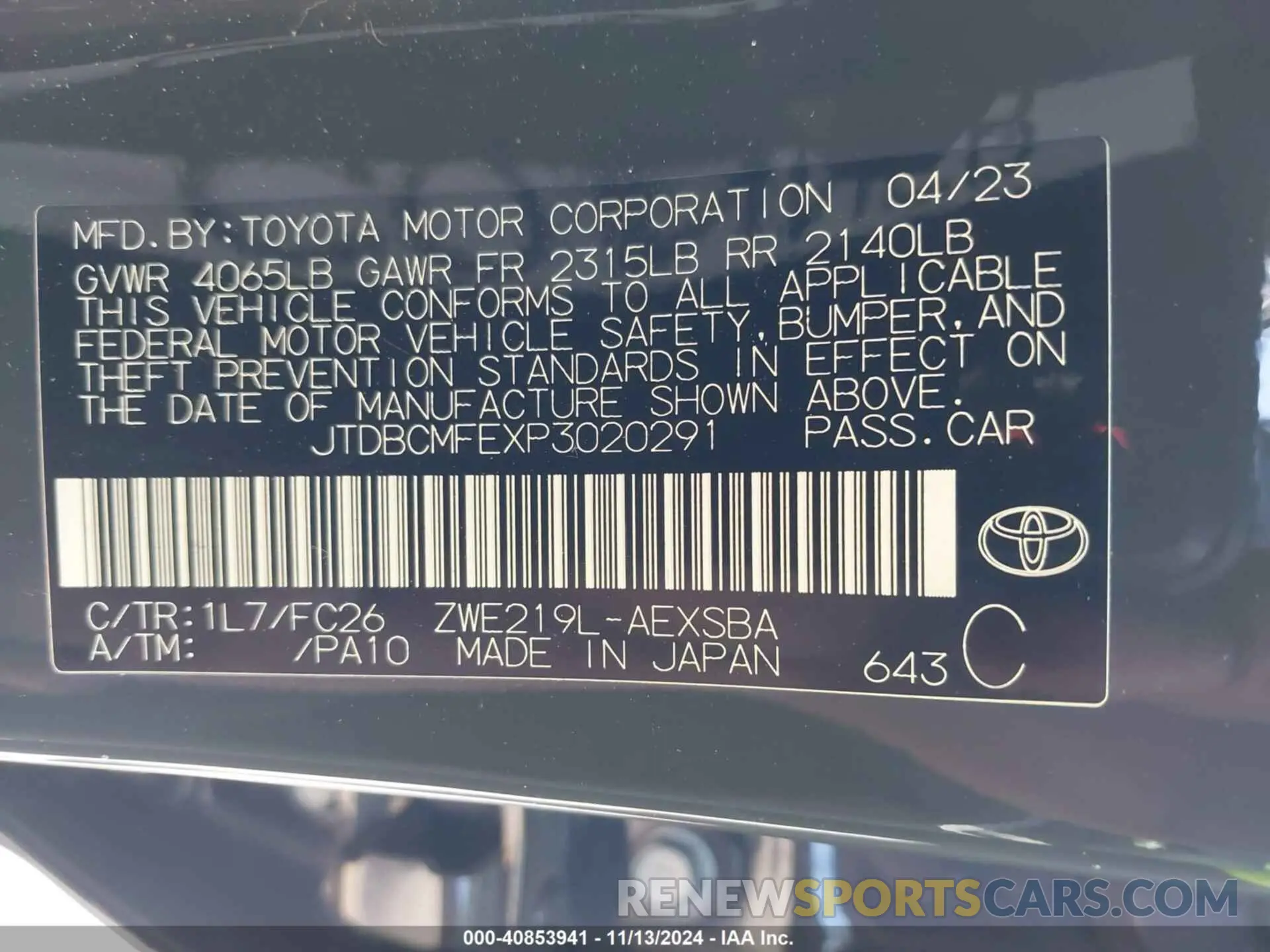 9 Photograph of a damaged car JTDBCMFEXP3020291 TOYOTA COROLLA 2023