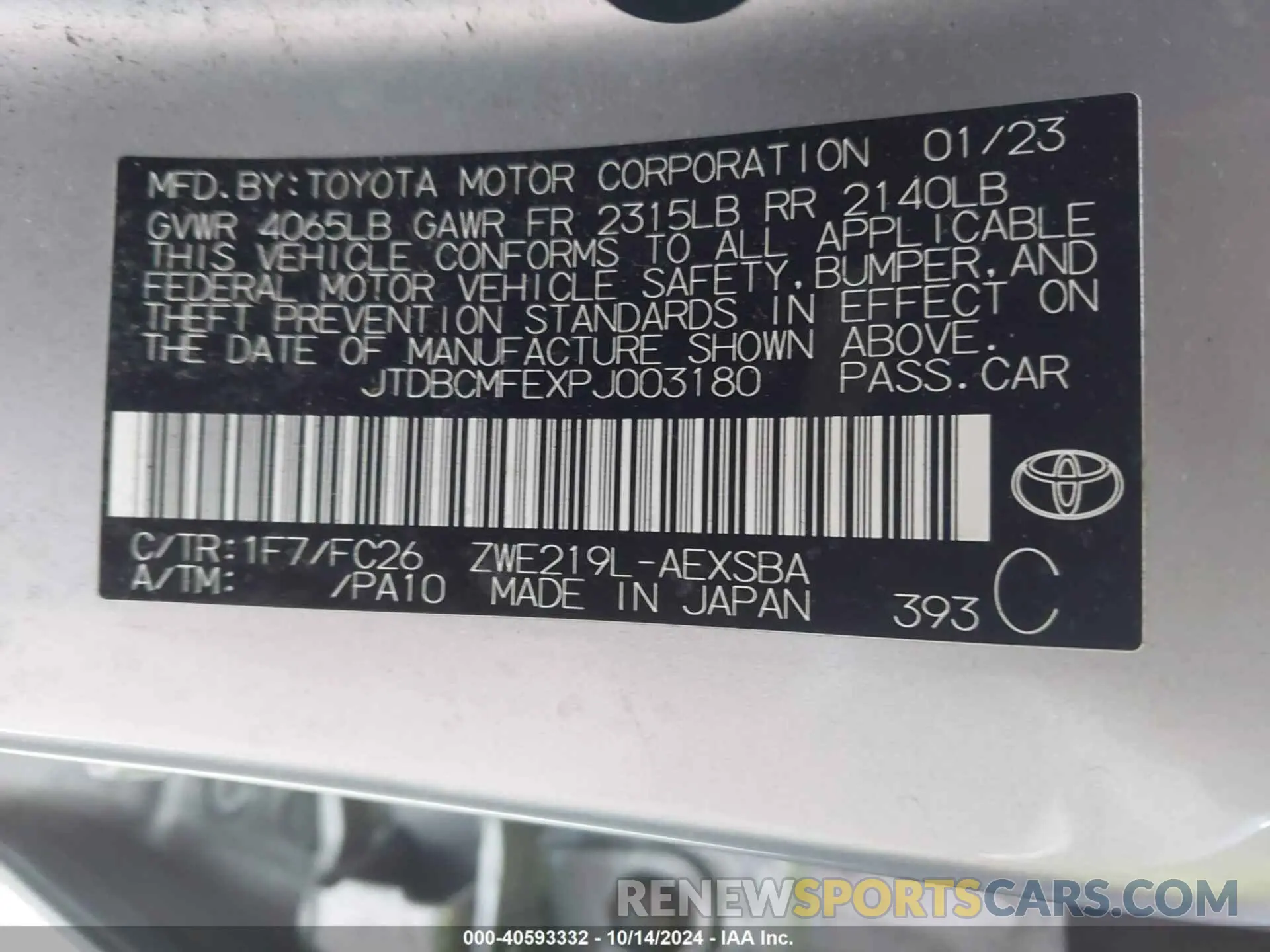 9 Photograph of a damaged car JTDBCMFEXPJ003180 TOYOTA COROLLA 2023