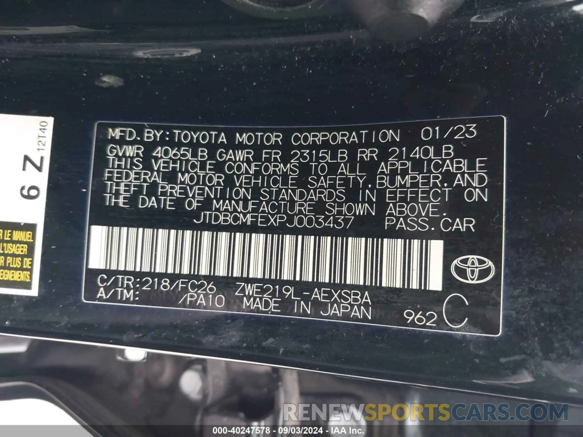 9 Photograph of a damaged car JTDBCMFEXPJ003437 TOYOTA COROLLA 2023
