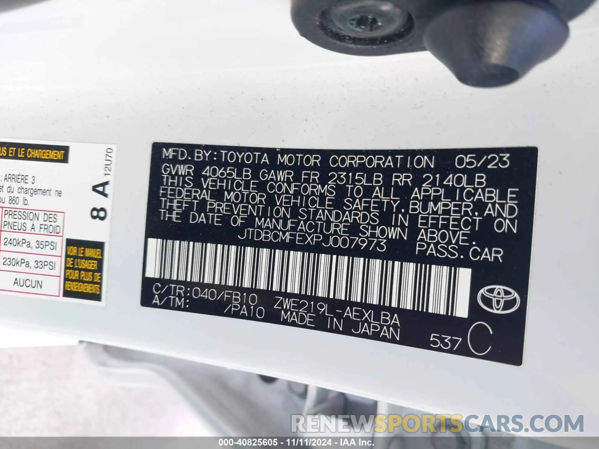 9 Photograph of a damaged car JTDBCMFEXPJ007973 TOYOTA COROLLA 2023