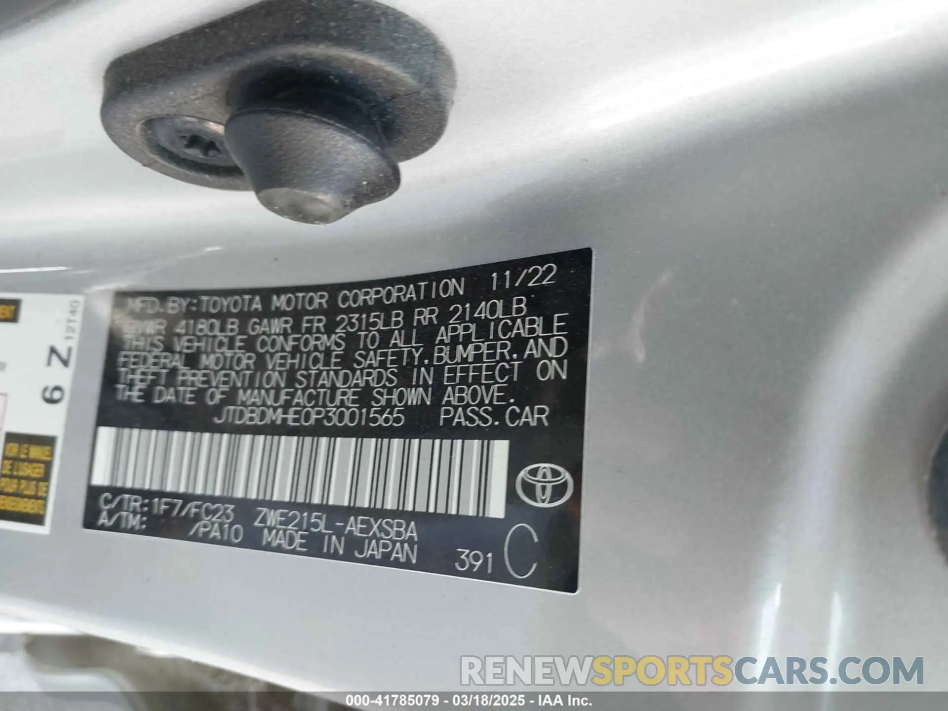 9 Photograph of a damaged car JTDBDMHE0P3001565 TOYOTA COROLLA 2023