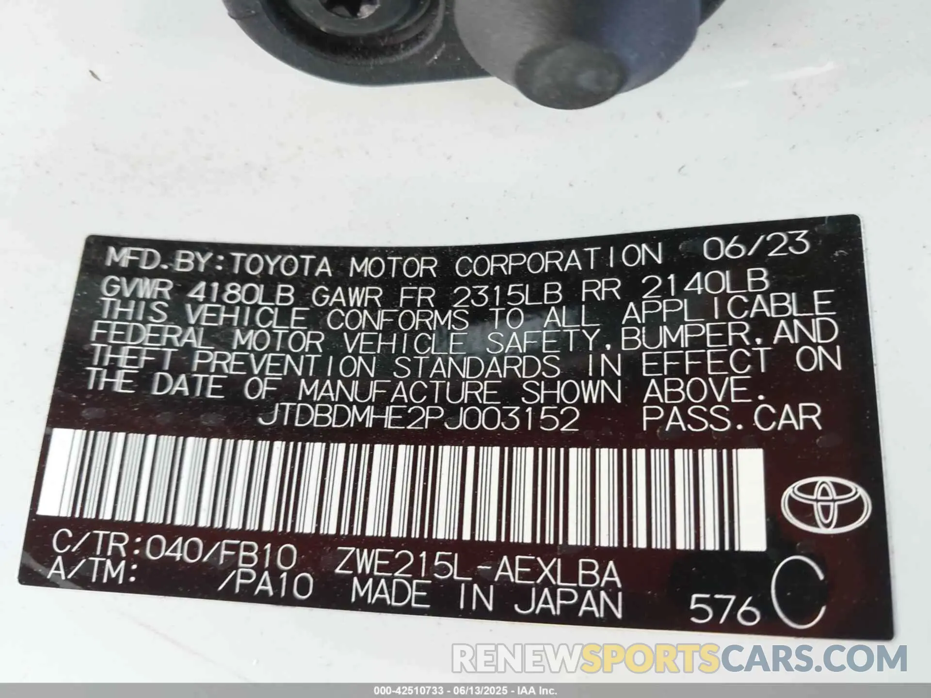 9 Photograph of a damaged car JTDBDMHE2PJ003152 TOYOTA COROLLA 2023