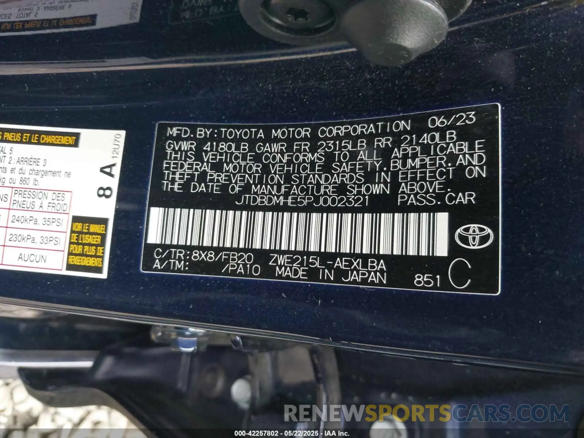 9 Photograph of a damaged car JTDBDMHE5PJ002321 TOYOTA COROLLA 2023