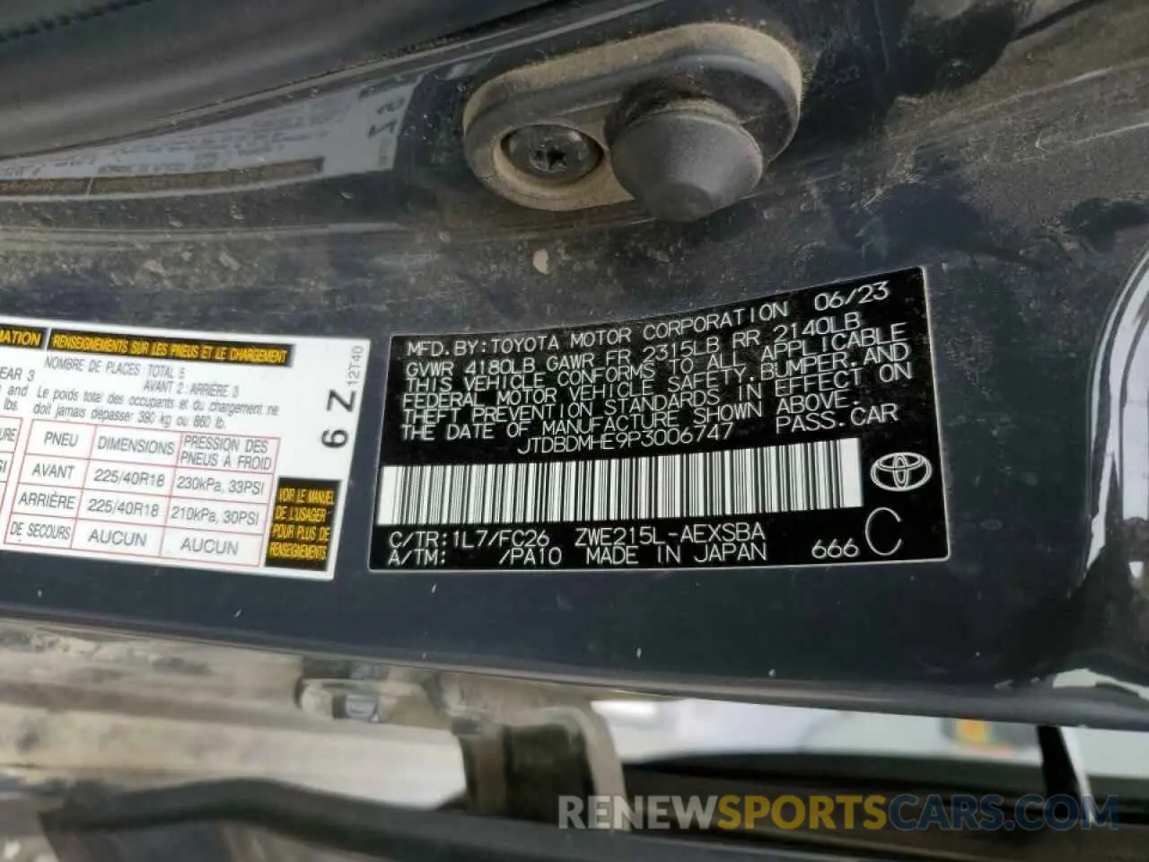 12 Photograph of a damaged car JTDBDMHE9P3006747 TOYOTA COROLLA 2023