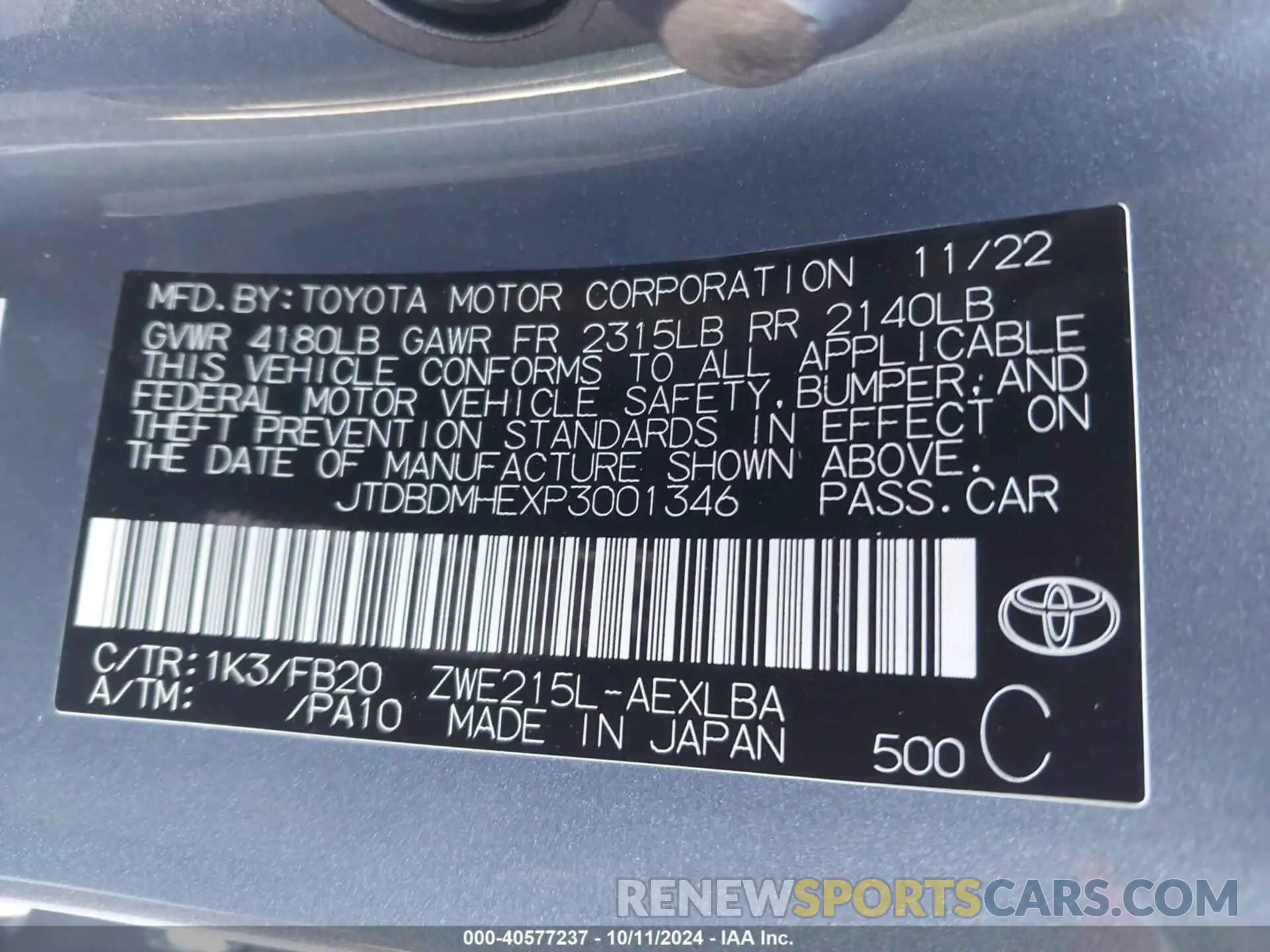 9 Photograph of a damaged car JTDBDMHEXP3001346 TOYOTA COROLLA 2023