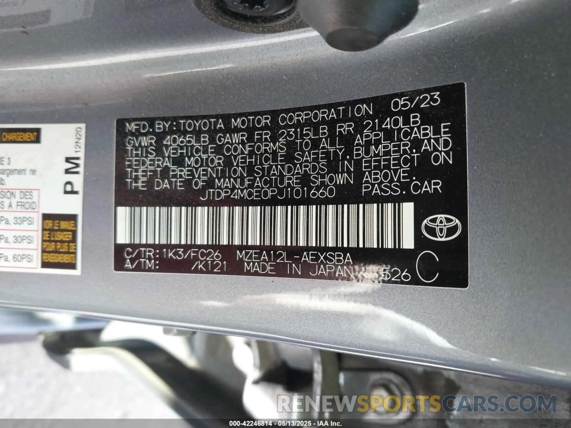 9 Photograph of a damaged car JTDP4MCE0PJ101660 TOYOTA COROLLA 2023