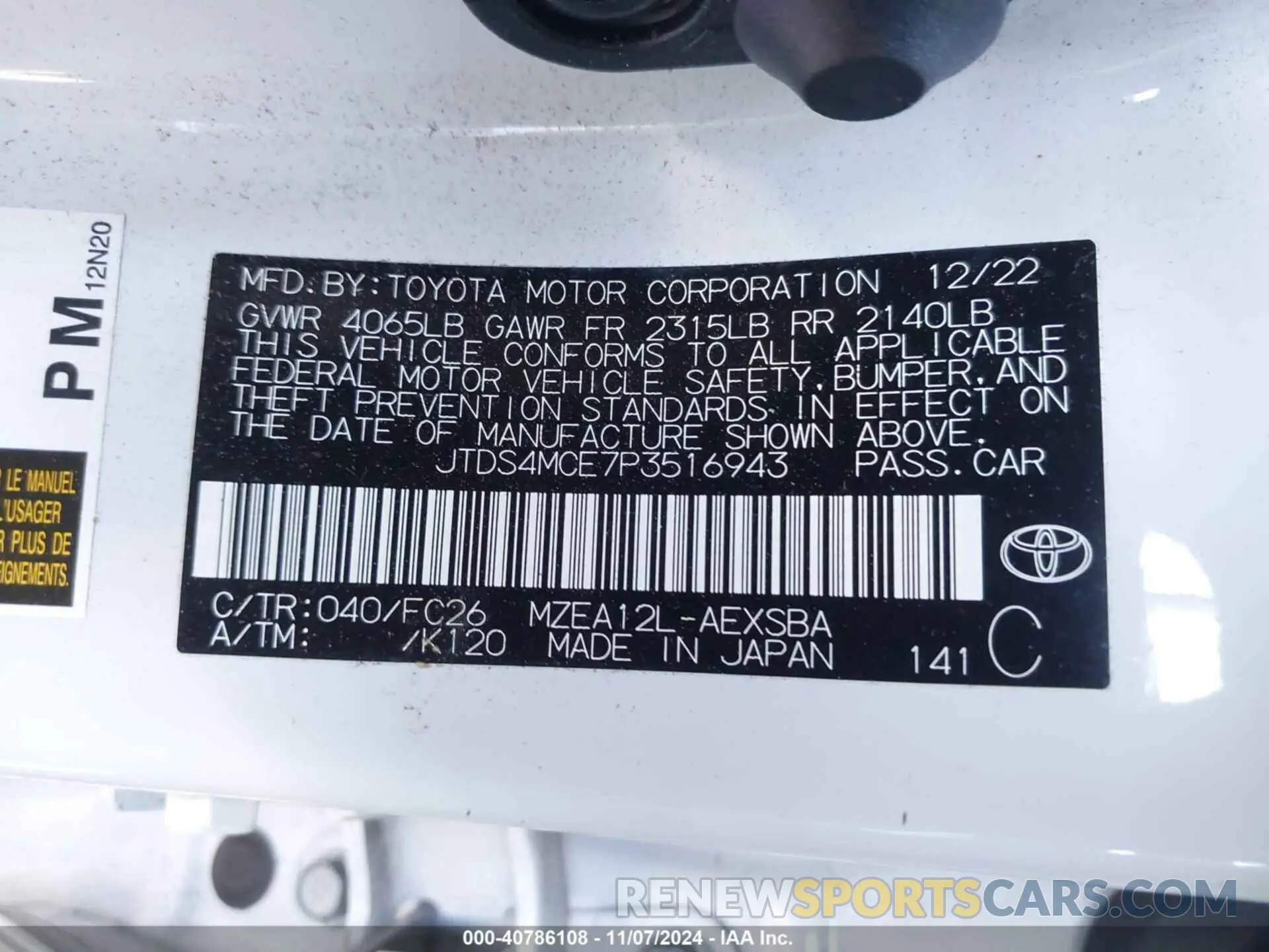 9 Photograph of a damaged car JTDS4MCE7P3516943 TOYOTA COROLLA 2023