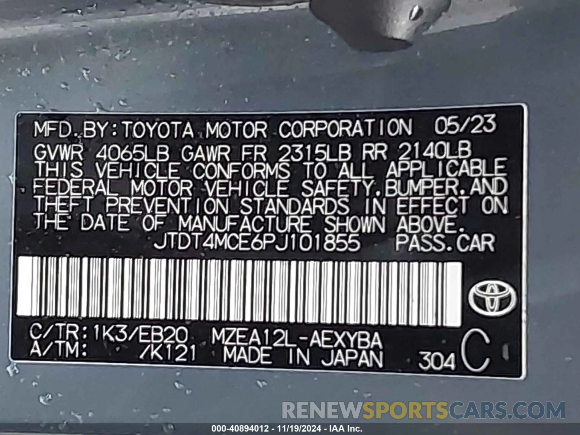 9 Photograph of a damaged car JTDT4MCE6PJ101855 TOYOTA COROLLA 2023