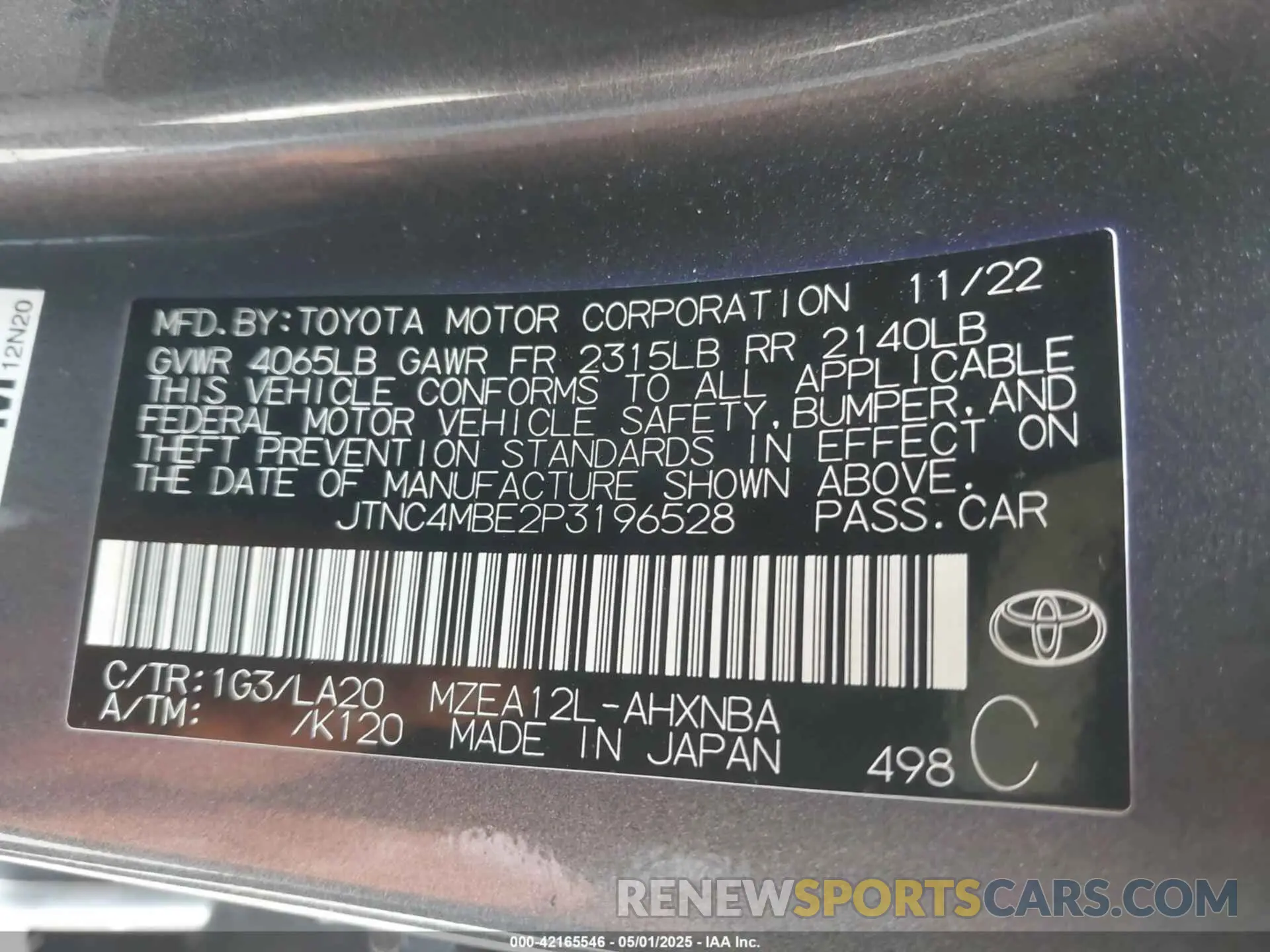 9 Photograph of a damaged car JTNC4MBE2P3196528 TOYOTA COROLLA 2023