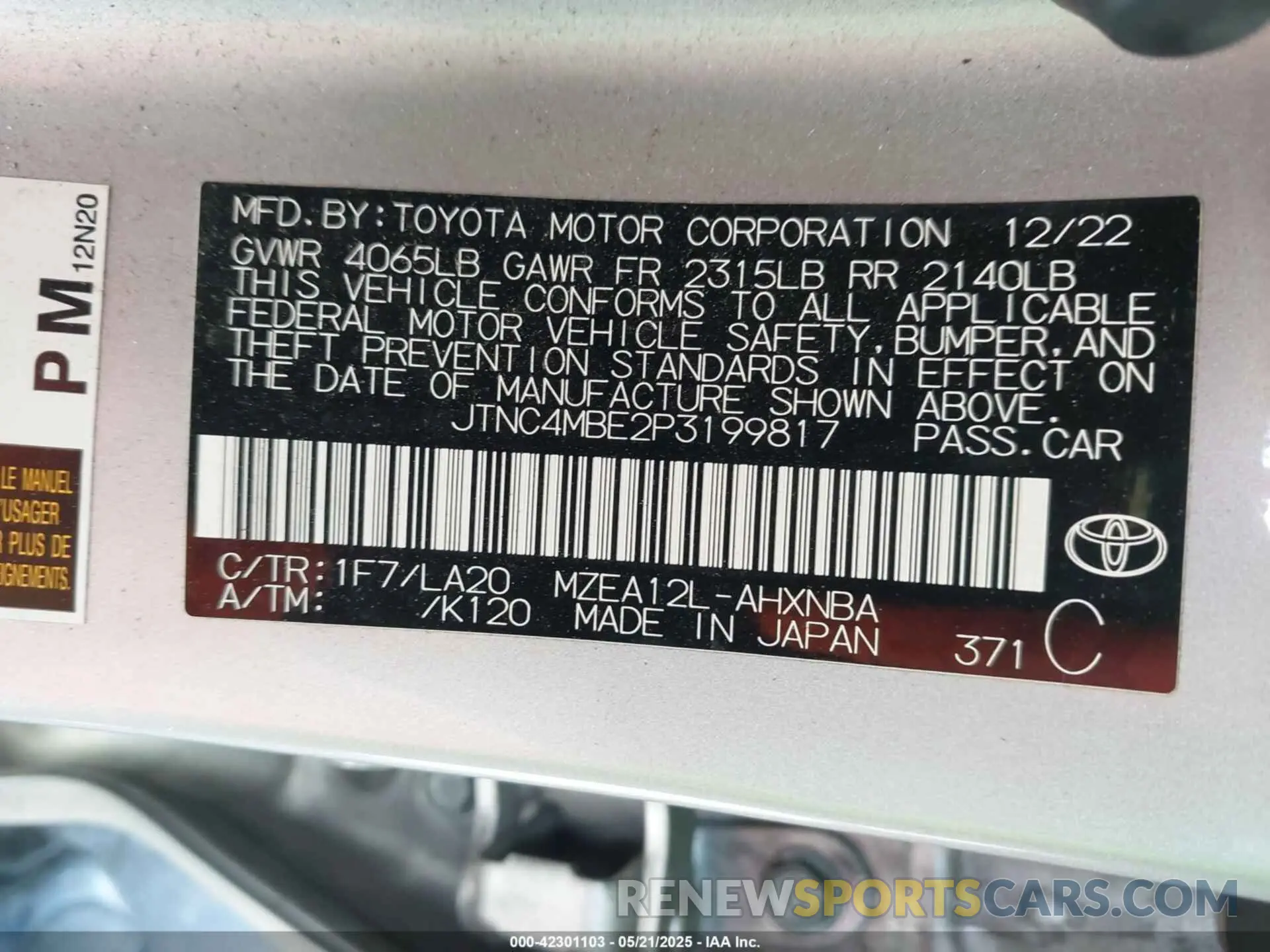 9 Photograph of a damaged car JTNC4MBE2P3199817 TOYOTA COROLLA 2023