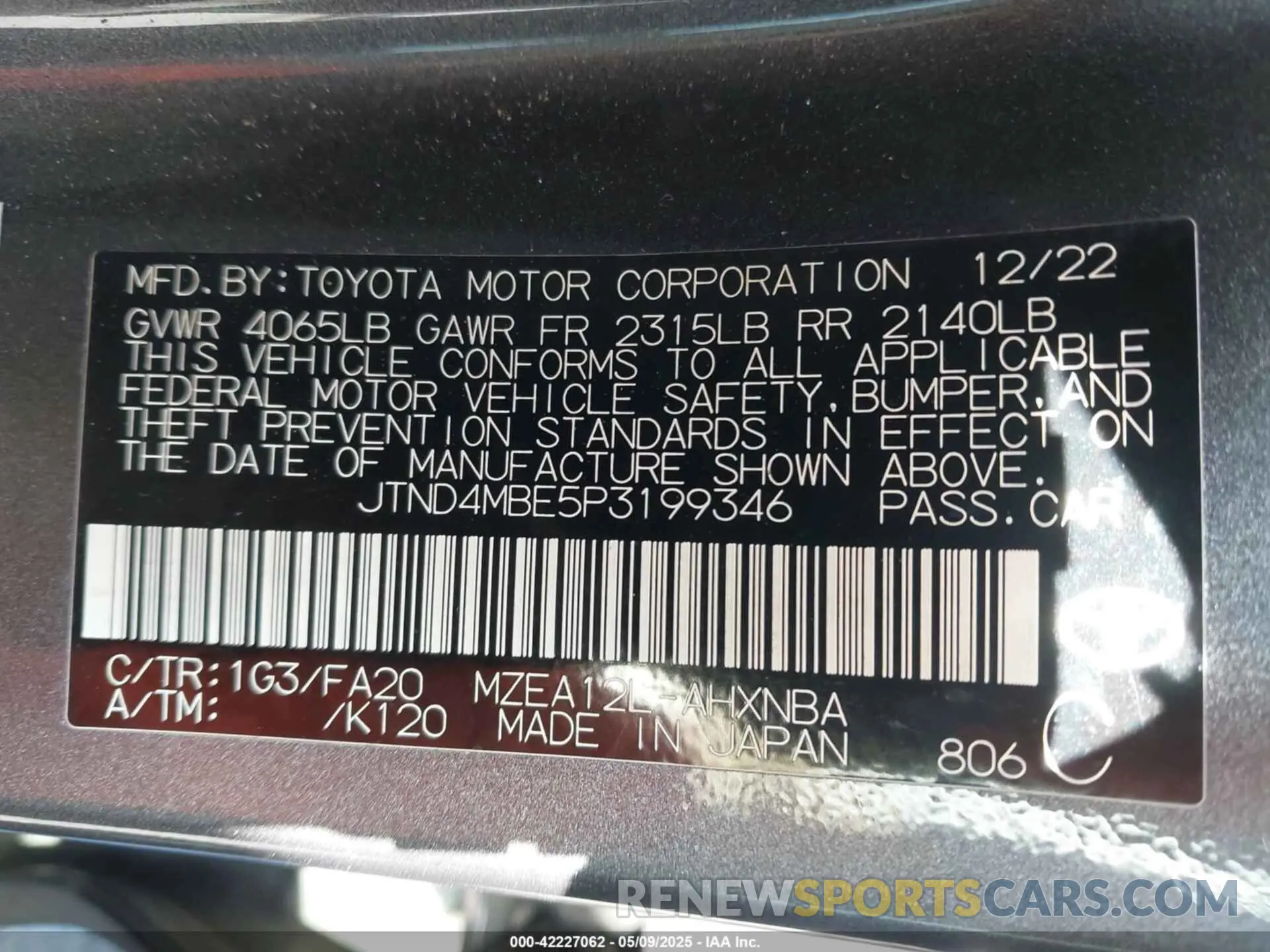 9 Photograph of a damaged car JTND4MBE5P3199346 TOYOTA COROLLA 2023