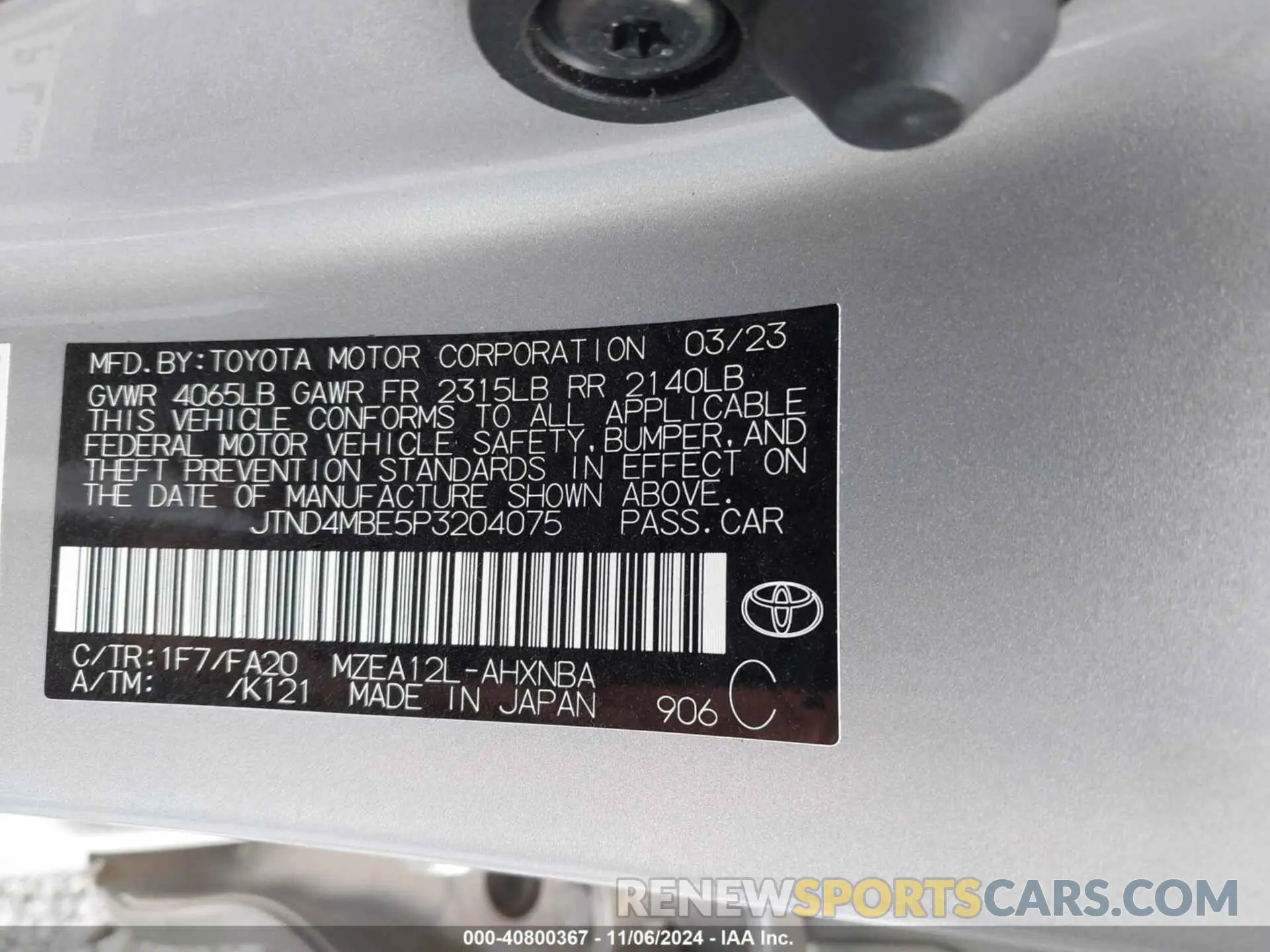 9 Photograph of a damaged car JTND4MBE5P3204075 TOYOTA COROLLA 2023