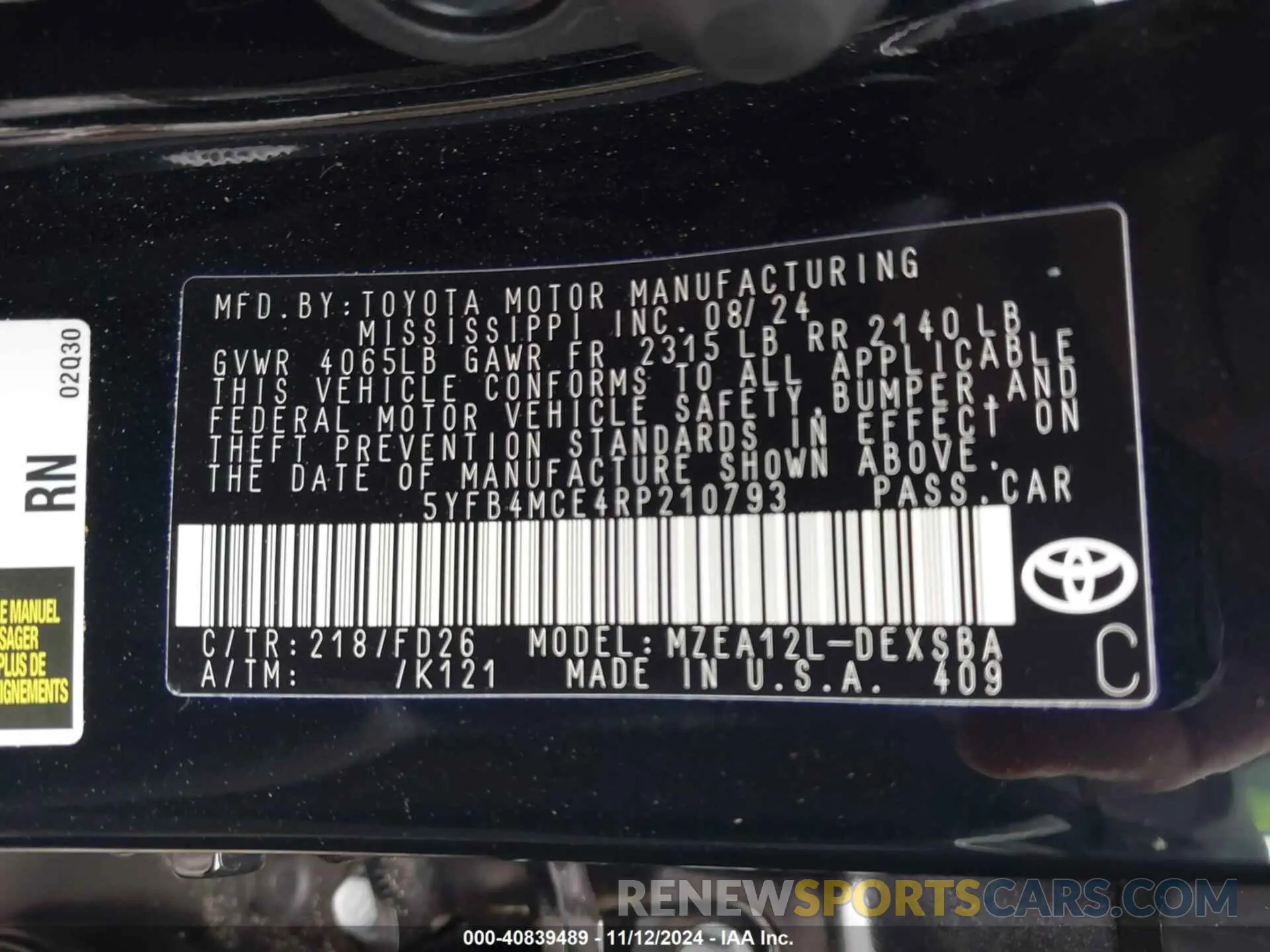 9 Photograph of a damaged car 5YFB4MCE4RP210793 TOYOTA COROLLA 2024