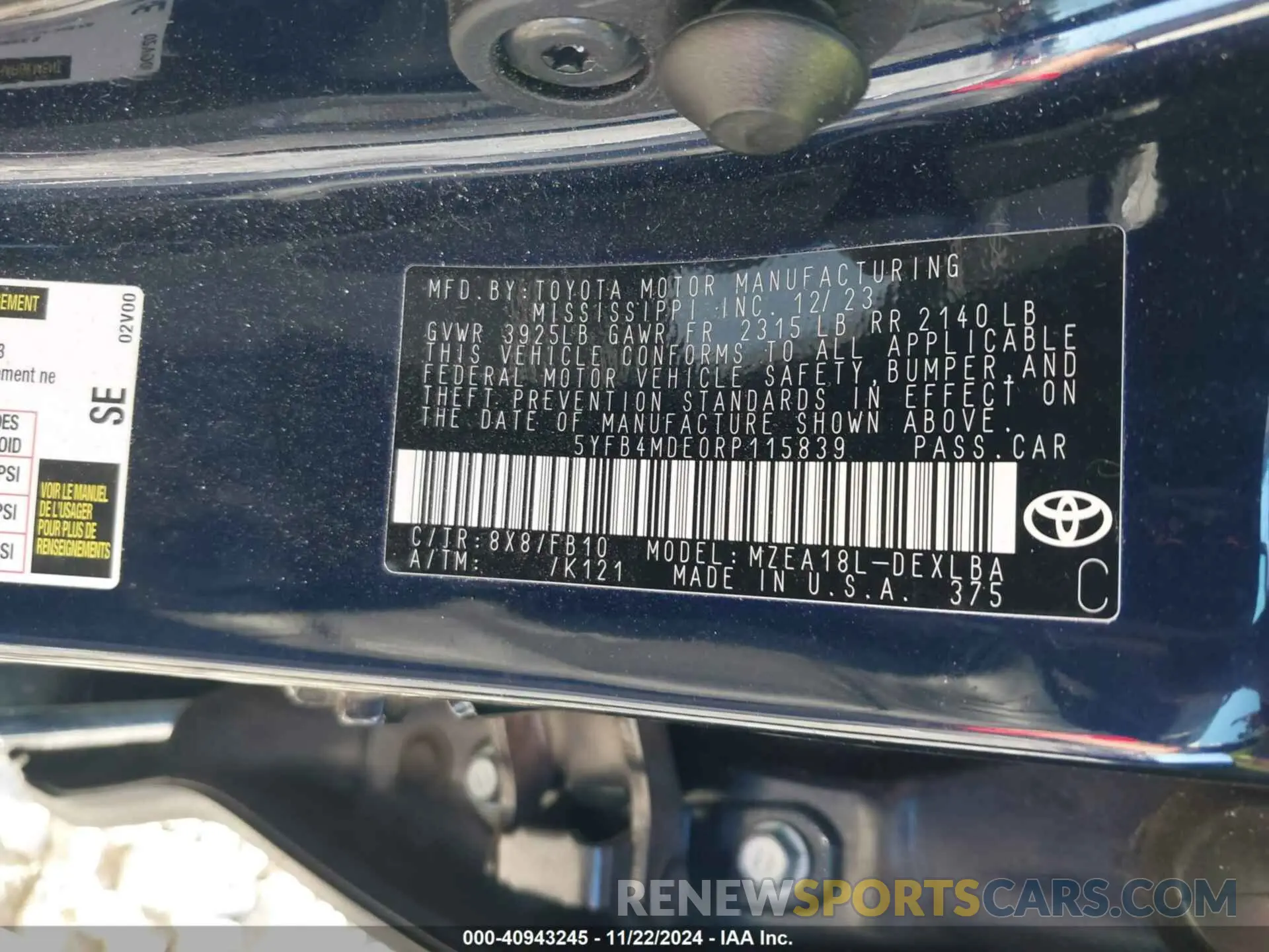 9 Photograph of a damaged car 5YFB4MDE0RP115839 TOYOTA COROLLA 2024