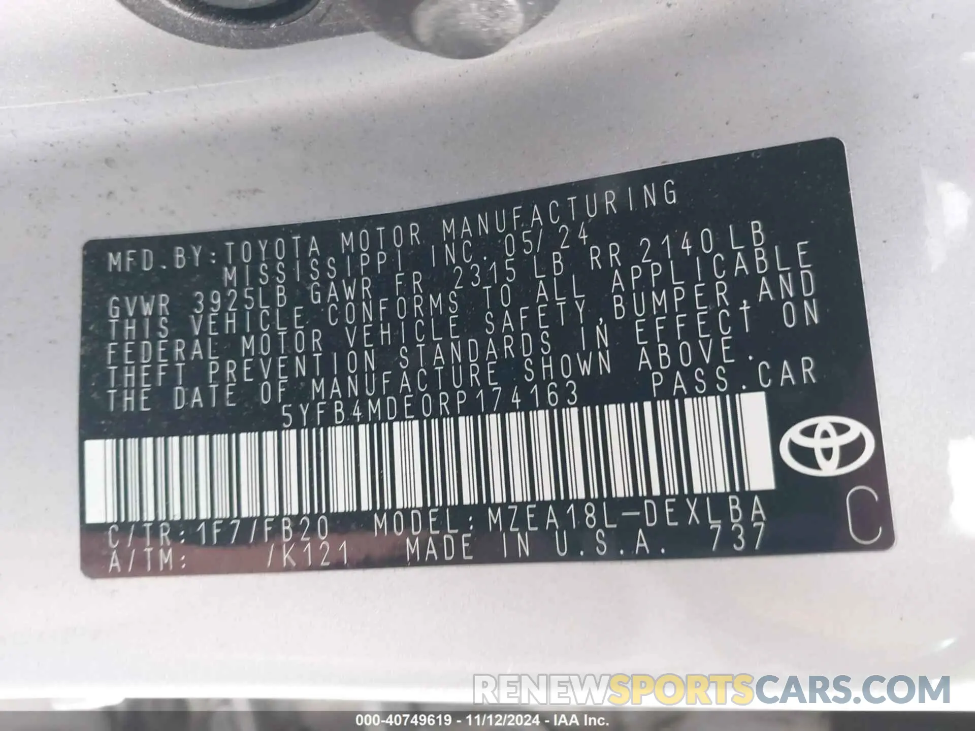 9 Photograph of a damaged car 5YFB4MDE0RP174163 TOYOTA COROLLA 2024