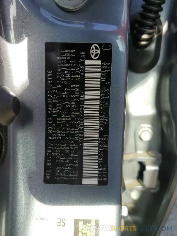 12 Photograph of a damaged car 5YFB4MDE0RP217867 TOYOTA COROLLA 2024
