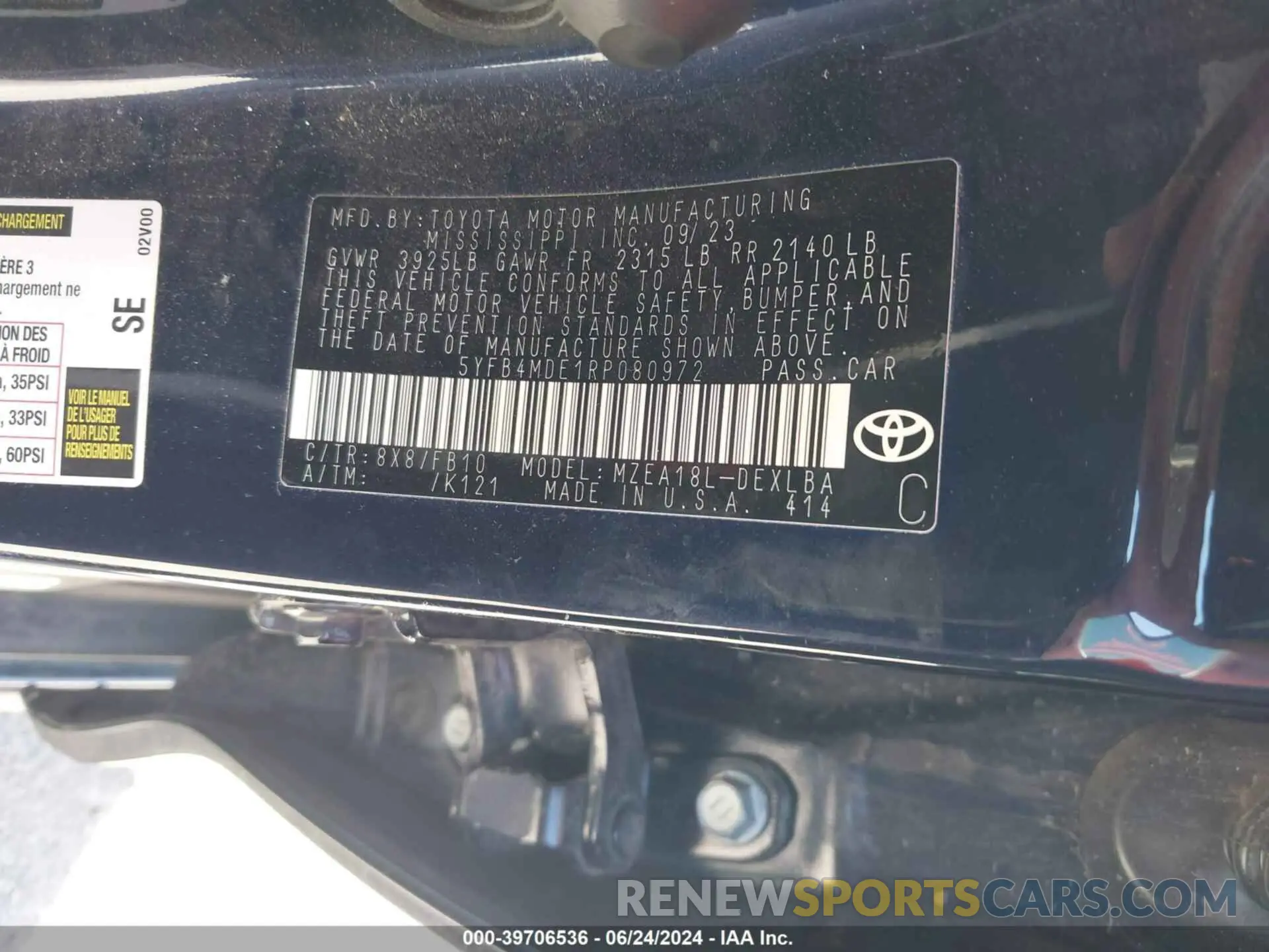 9 Photograph of a damaged car 5YFB4MDE1RP080972 TOYOTA COROLLA 2024
