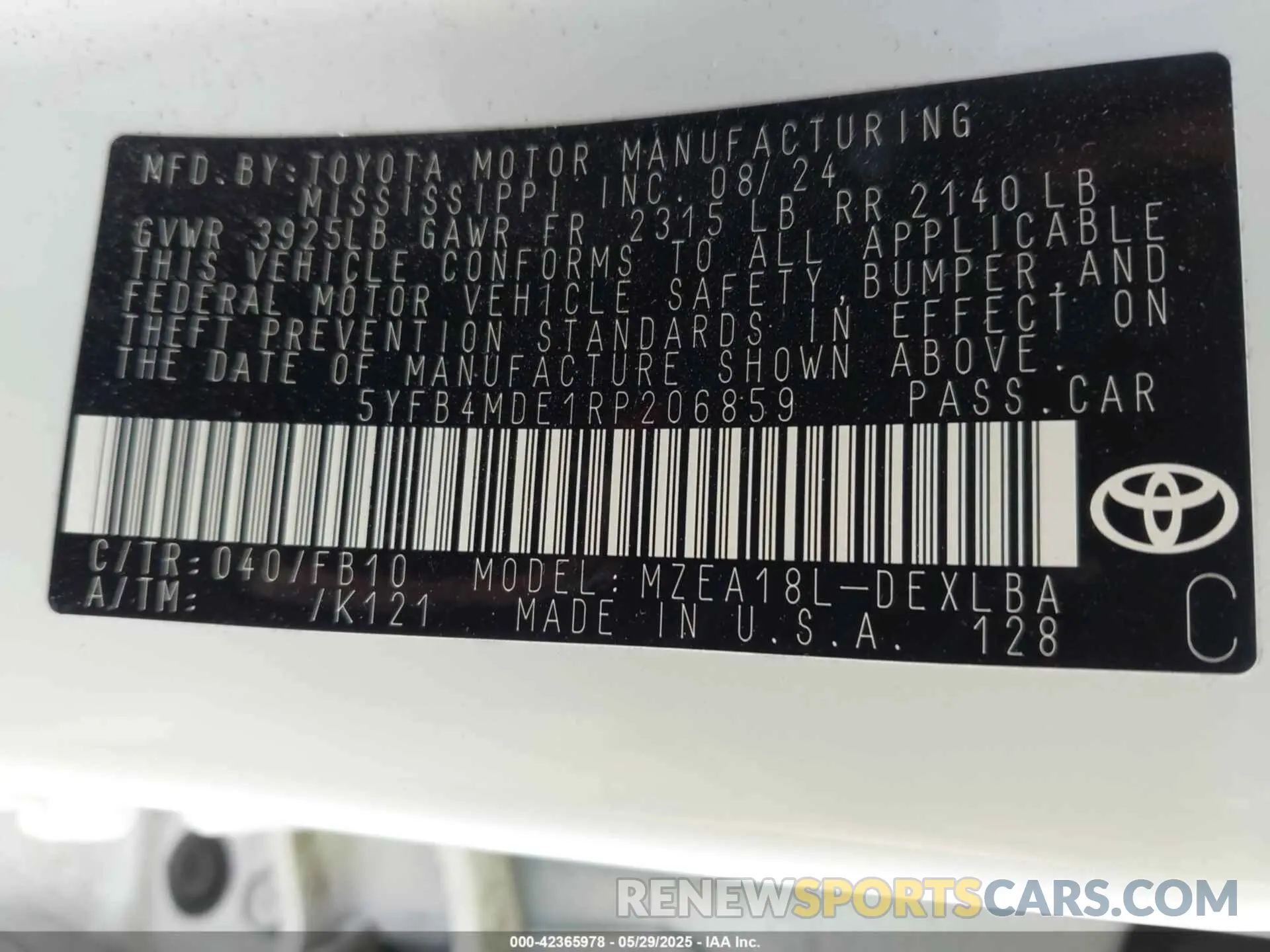 9 Photograph of a damaged car 5YFB4MDE1RP206859 TOYOTA COROLLA 2024