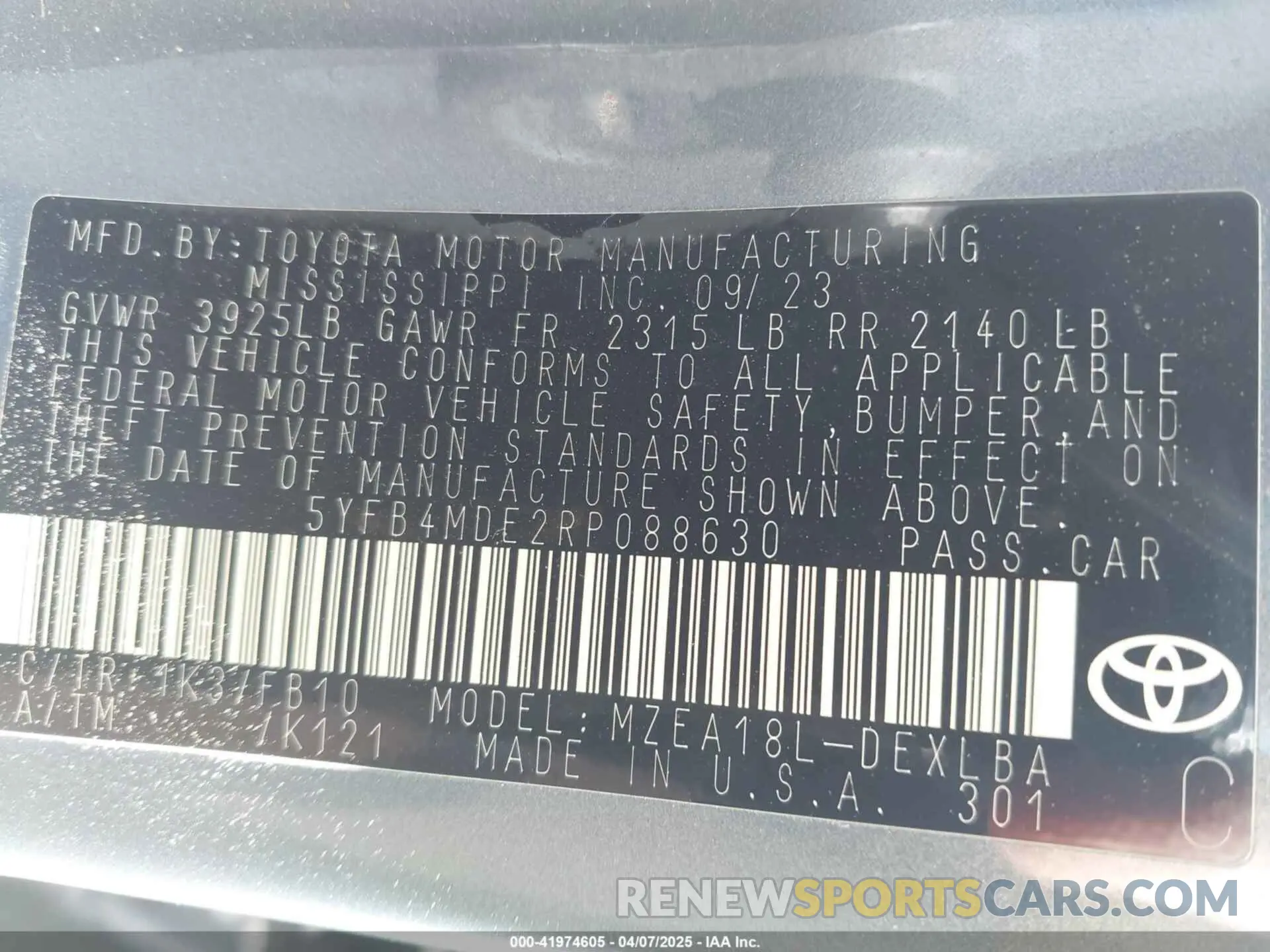 9 Photograph of a damaged car 5YFB4MDE2RP088630 TOYOTA COROLLA 2024