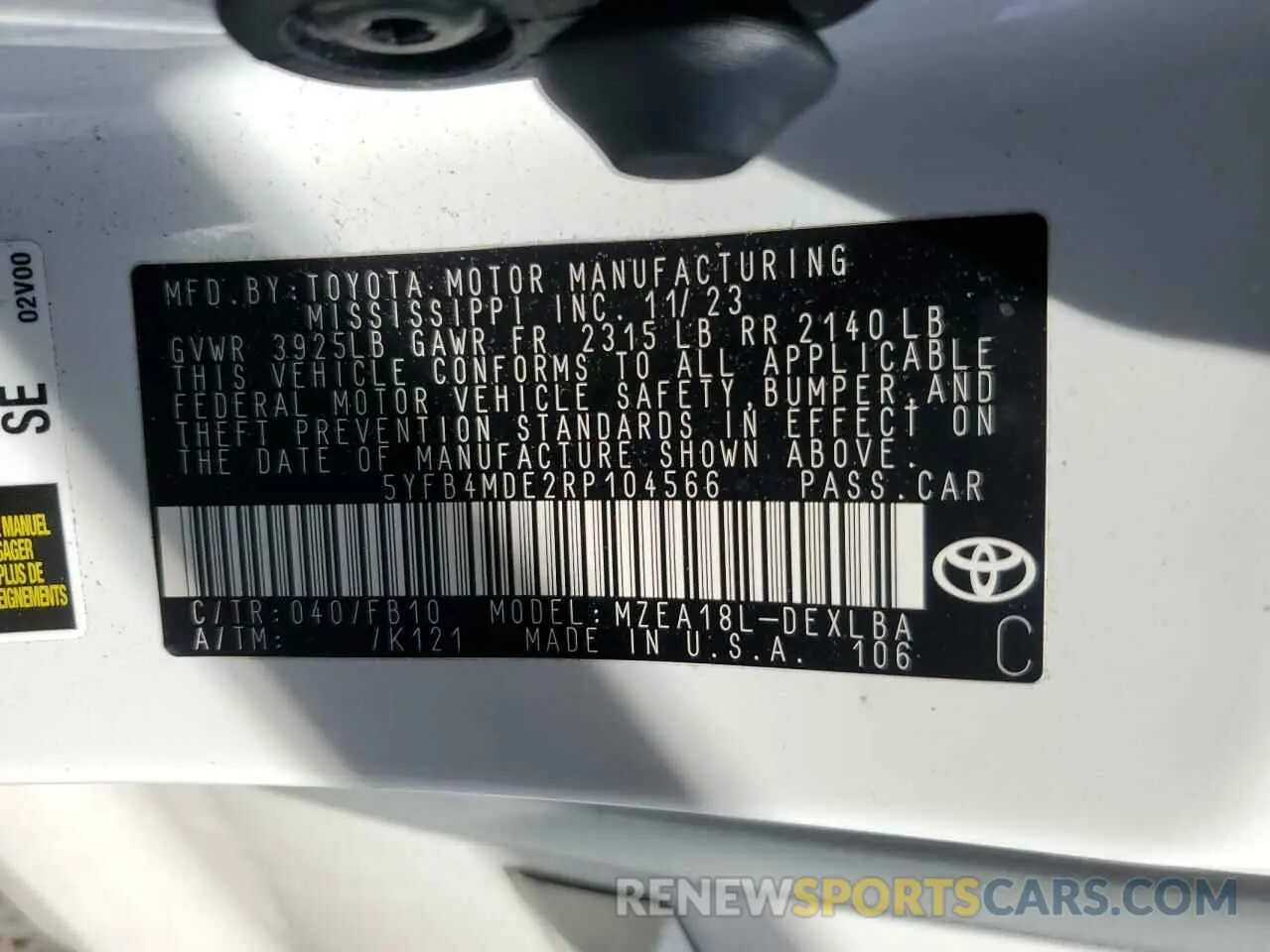 12 Photograph of a damaged car 5YFB4MDE2RP104566 TOYOTA COROLLA 2024