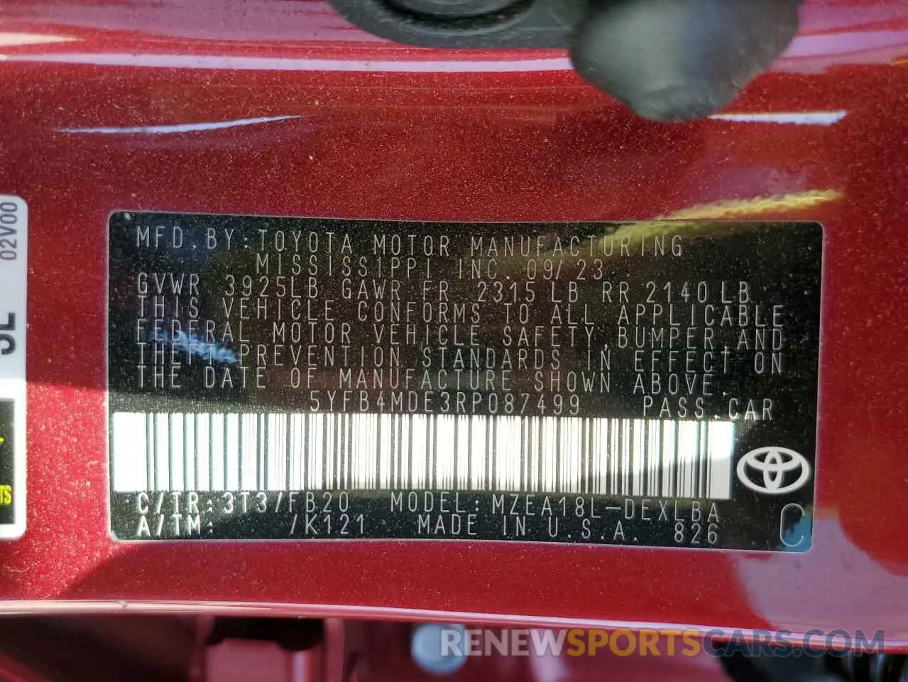 14 Photograph of a damaged car 5YFB4MDE3RP087499 TOYOTA COROLLA 2024